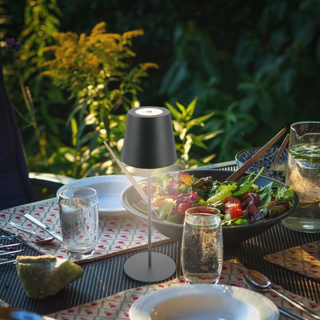 B.K.Licht Tischleuchte Akku LED Tischlampe anthrazit Indoor/Outdoor - BKL1593, Dimmfunktion, LED fest integriert, 2700K - Extra-Warmweiß, LED Tischlampe kabellos 36 x 10,5 cm Anthrazit 2,5W Wohnzimmer