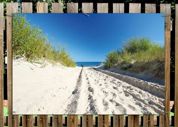 Wallario Sichtschutzzaunmatten Auf dem Sandweg zum Strand - Blauer Himmel über dem Meer