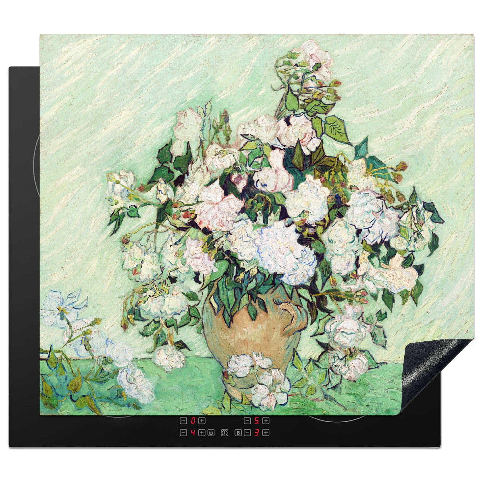 MuchoWow Herdblende-/Abdeckplatte Vase mit Rosen - Vincent van Gogh, Vinyl, (1 tlg), 59x52 cm, Ceranfeldabdeckung für die küche, Induktionsmatte