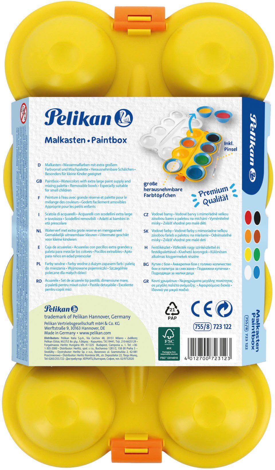 Farbkasten Made Farbkasten inklusive Pinsel; in für Germany Farben, 8 Kinder, Pelikan