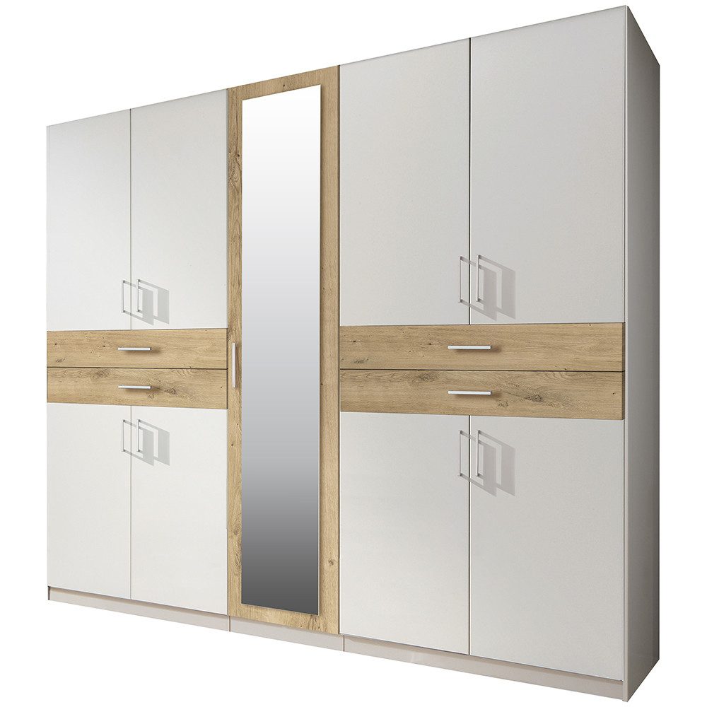 Lomadox Kleiderschrank TREVISO-43 Garderobenschrank Schlafzimmerschrank Schrank 225 cm breit modern weiß