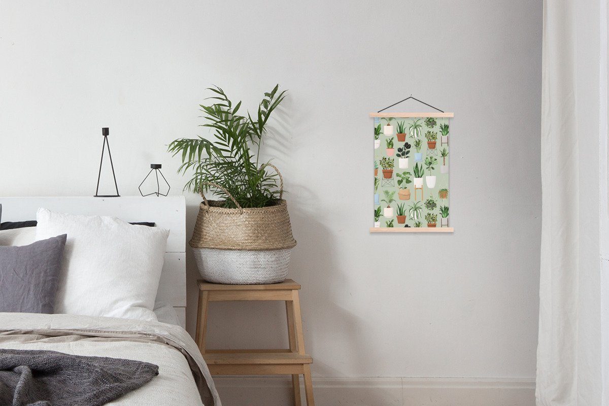 Zimmerpflanzen (1 Magnetisch Textilposter MuchoWow - für Pastell, Wohnzimmer, Posterleiste, Pflanzen - St), Poster Bilderleiste,