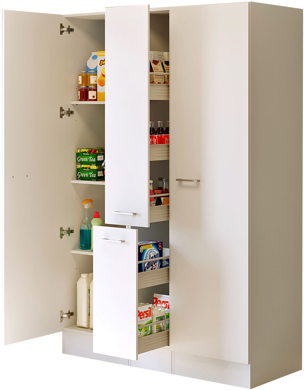 Flex-Well Mehrzweckschrank-Set LUCCA, 3-teilig, Hauswirtschaftsraum oder Küche..., Breite 130 cm, (Komplett-Set, 3-St., bestehend aus: 2 Vorratsschränken und 1 Auszugsschrank), Kombination aus 2 Vorratsschränken und 1 Auszugsschrank