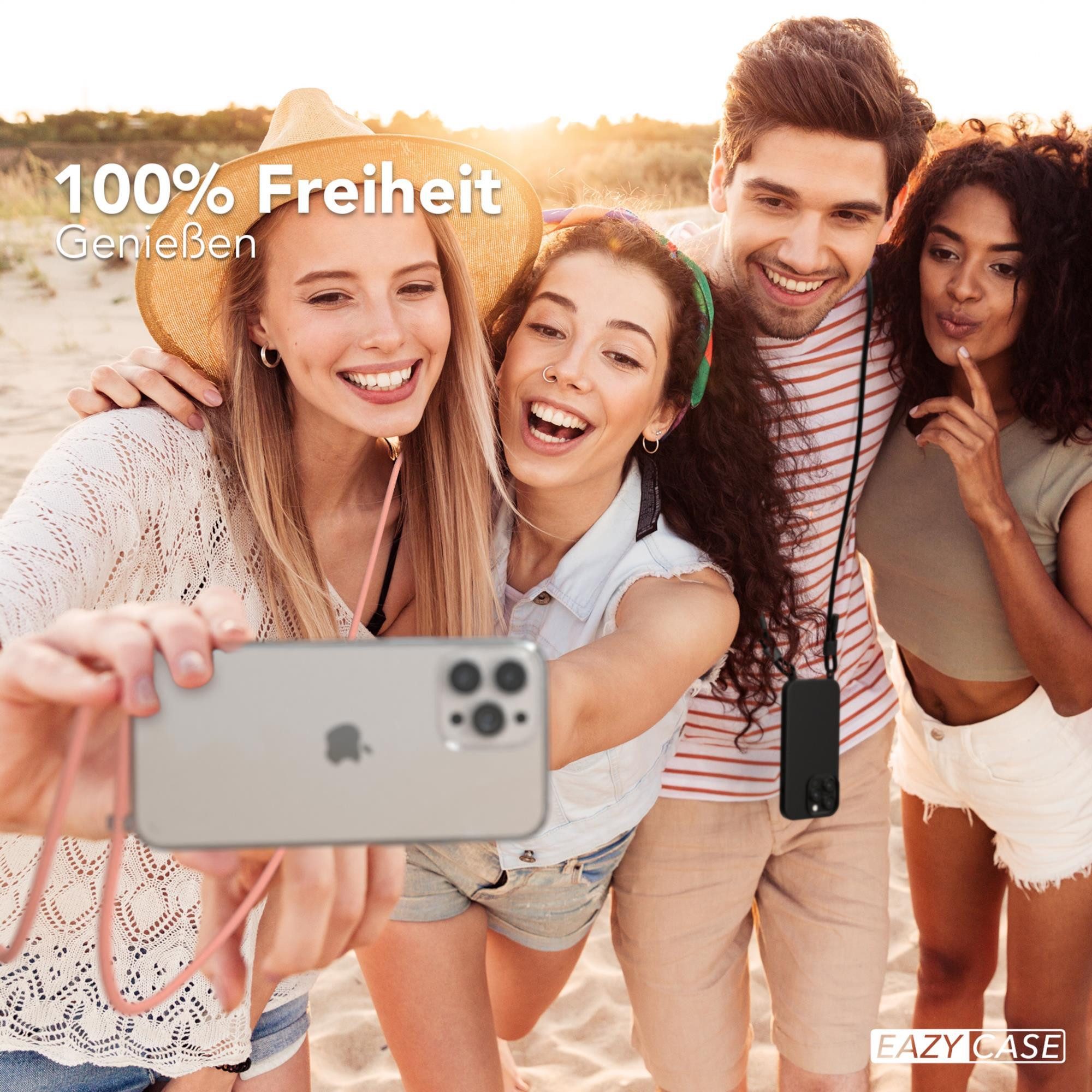 EAZY CASE Handykette Silikon Kette Unifarbe für iPhone 13 Pro Max 6,7 Zoll, Hülle mit Band 2in1 Handyband Etui Case mit Kordel Altrosa Koralle