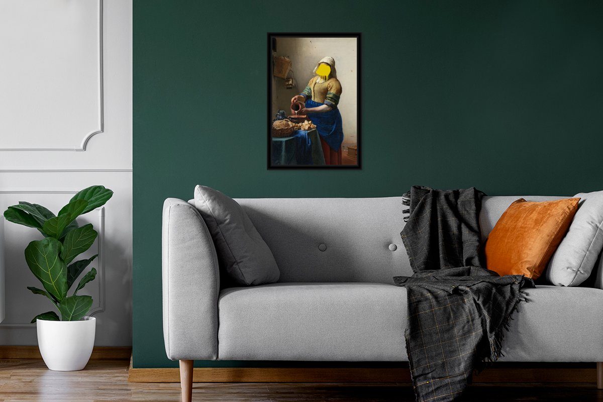 Schwarzem - Johannes Wanddeko, MuchoWow Bilderrahmen Vermeer - Gemälde, Poster, Milchmädchen Poster Gerahmtes (1 Wandposter, Bilder, St),