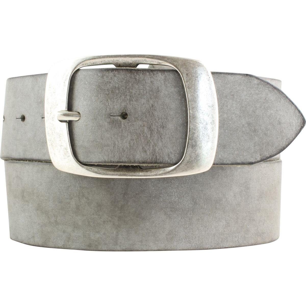 BELTINGER Ledergürtel Gürtel aus weichem Vollrindleder Used-Look 5 cm mit Doppel-Schnalle - Dunkelgrau, Altsilber