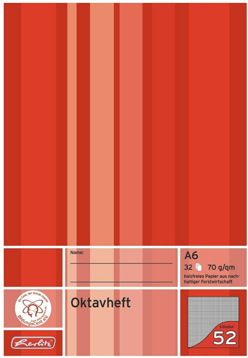 Herlitz Schulheft Oktavheft A6 32 Blatt kariert (10 Stück)