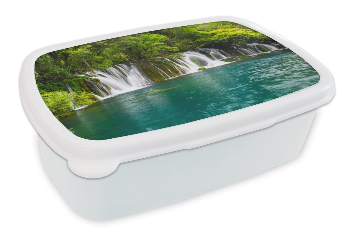 MuchoWow Lunchbox Die grüne Natur oberhalb der Wasserfälle in Thailands, Kunststoff, (2-tlg), Brotbox für Kinder und Erwachsene, Brotdose, für Jungs und Mädchen weiß