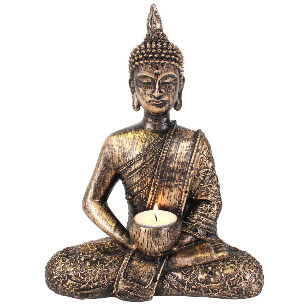 Figuren Shop GmbH Teelichthalter Teelichthalter - Sitzender Thai Buddha - Dekofigur Dekoration
