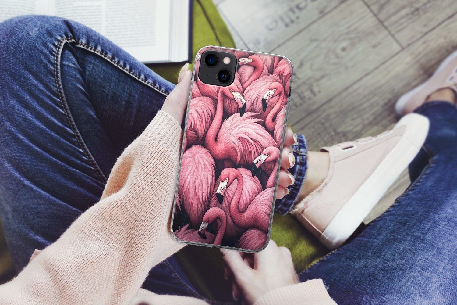 MuchoWow Handyhülle für Apple iPhone 13 mini Flamingo - Rosa - Tiere, Smartphone-Bumper, Print, Handy Schutzhülle Dünn