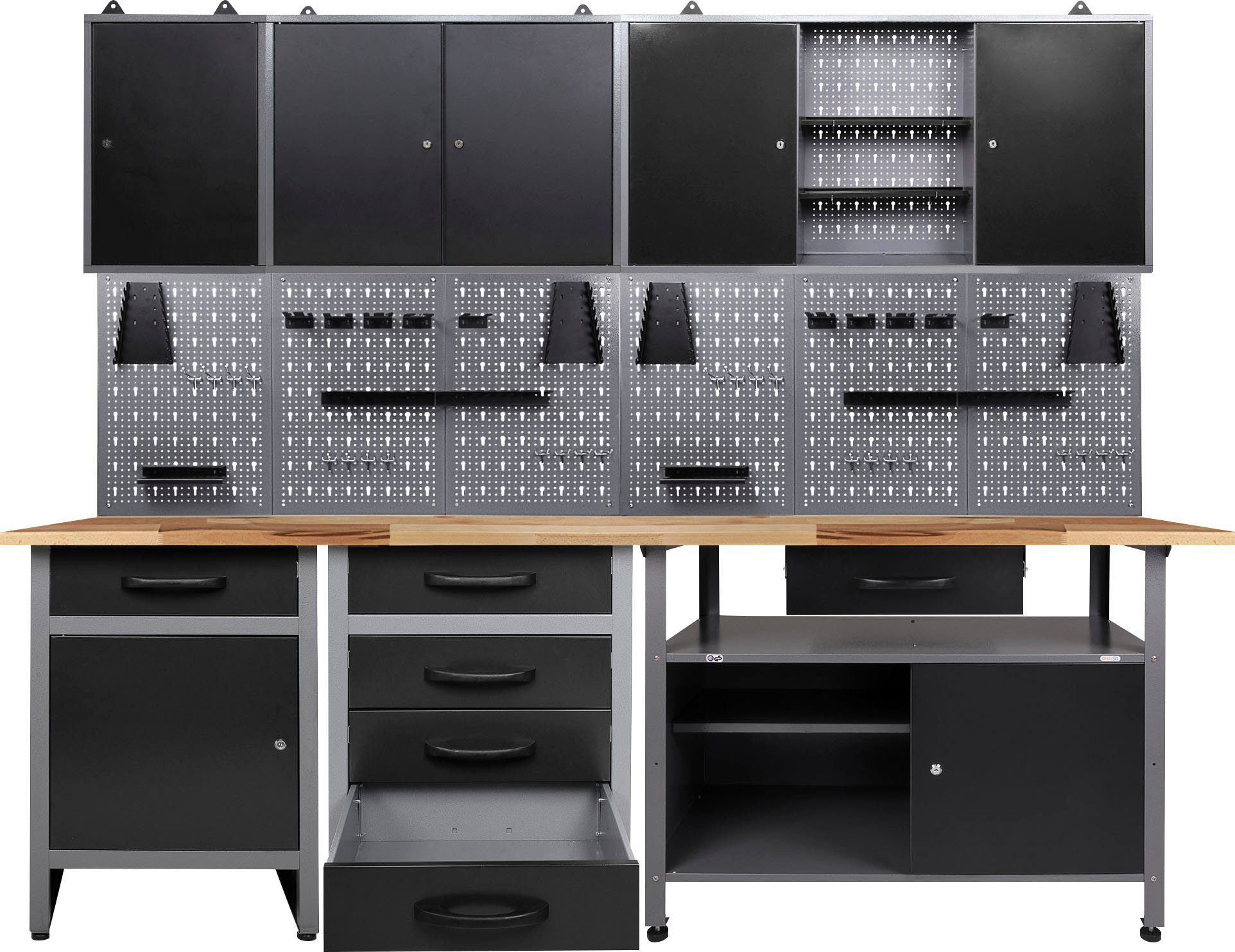 ONDIS24 Werkstatt-Set, 240 cm, 3x Werkstattschrank Maße (B/H/T): 120x60x20  cm, 80x60x20 cm, 42x60x20 cm