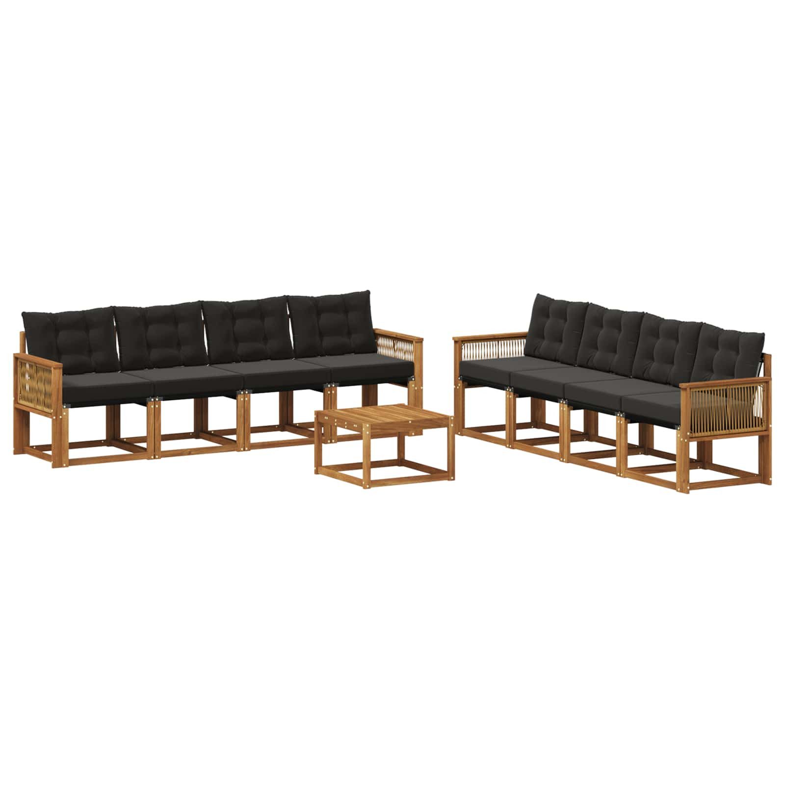 vidaXL Gartenlounge-Set Outdoor-Sofagarnitur 9 stk. Natürlich und Schwarz, (9-tlg)