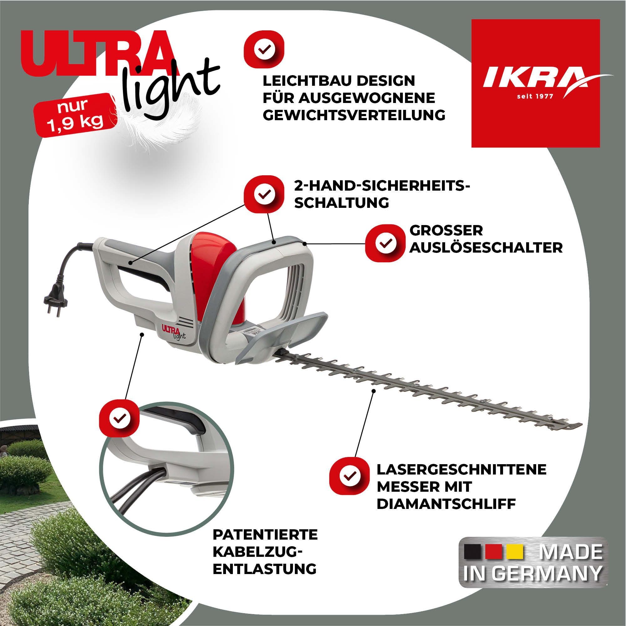 ikra GmbH Elektro-Heckenschere FHS 1545, Made in Germany - Ultralight