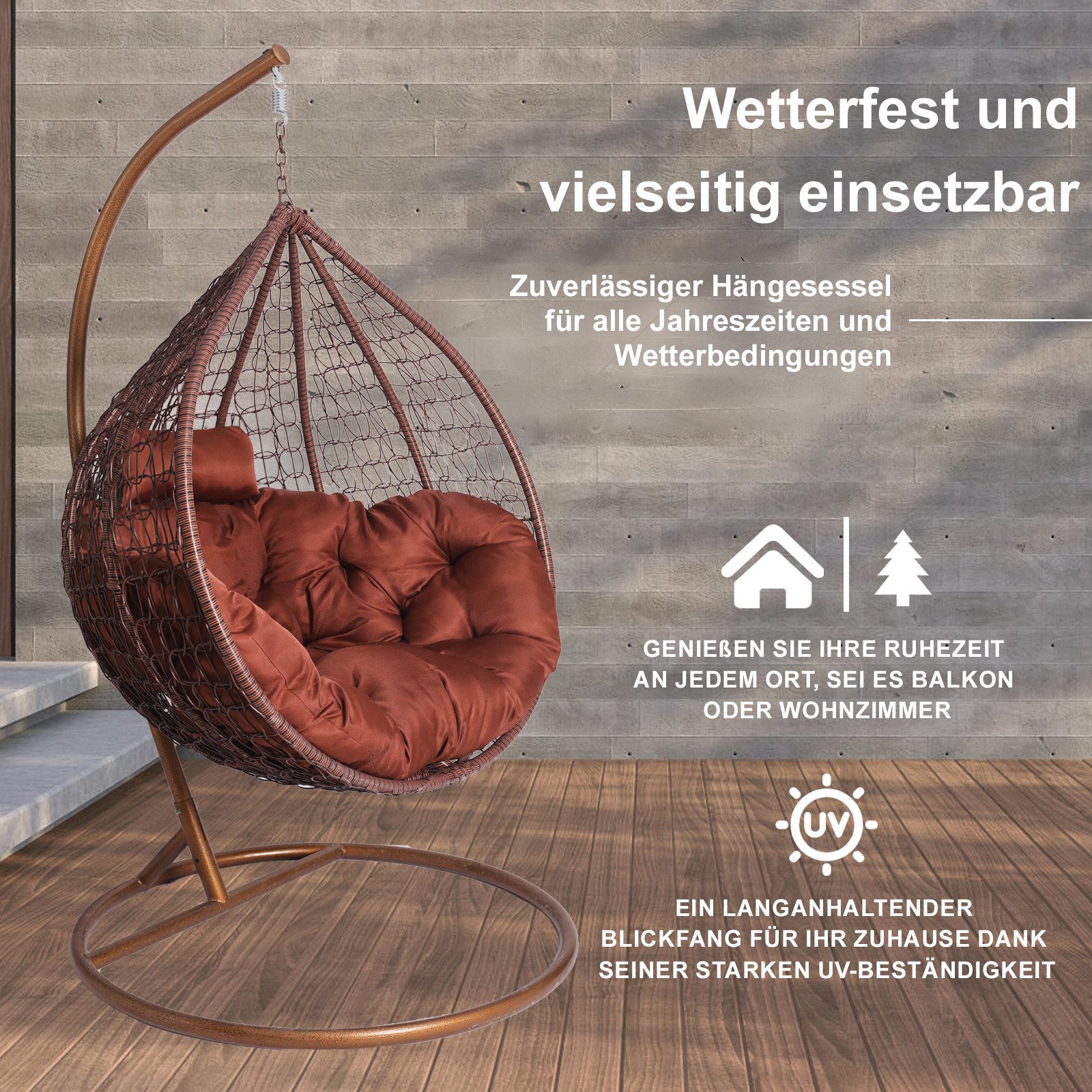 2mGoods Hängestuhl Hängesessel mit Gestell, Hängekorb Sessel mit Kissen