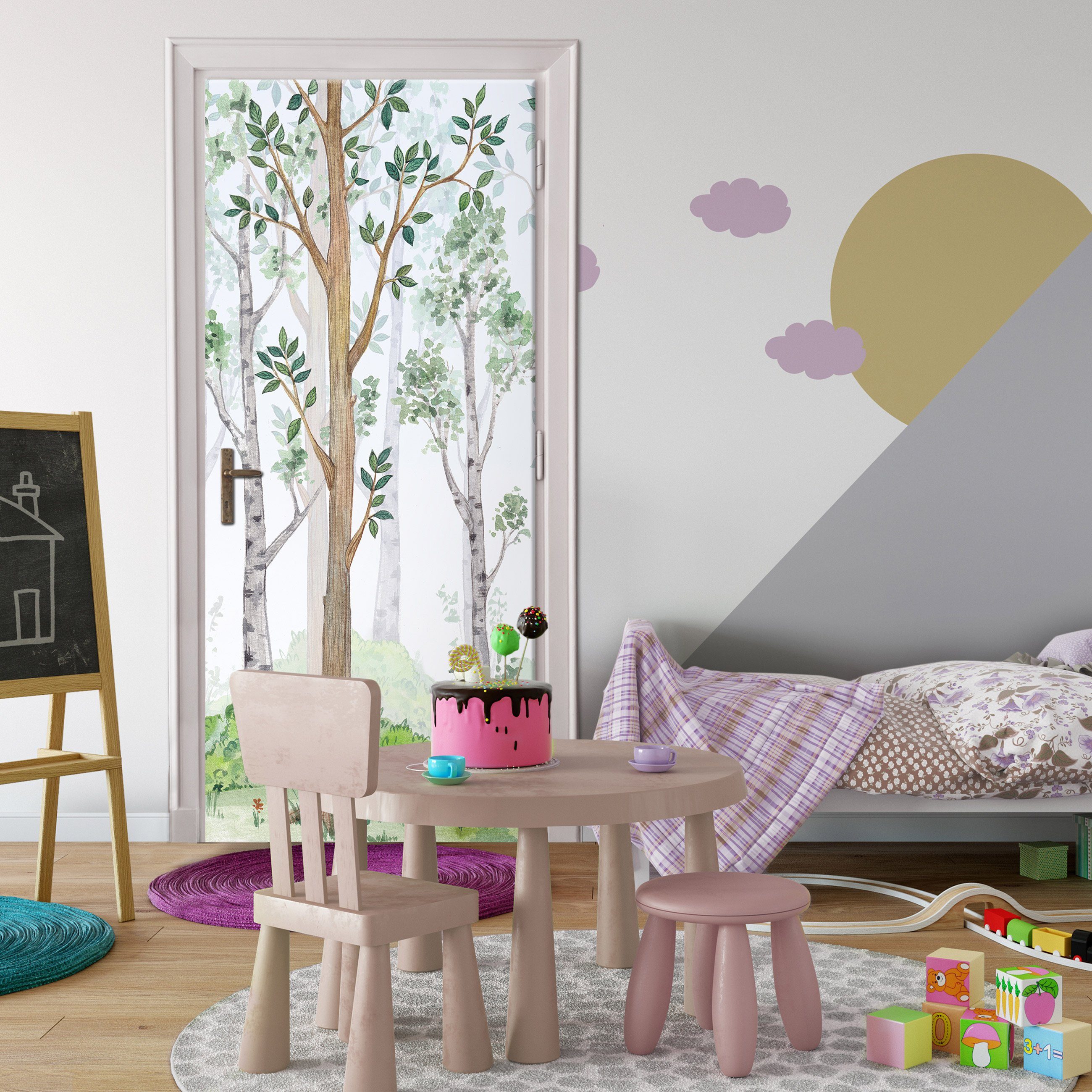 cm, Kindermotiv, Türaufkleber Türtapete Wallarena Kinderzimmer Türposter Selbstklebend 91x211 Tür, Türtapete Selbstklebend Fototapete Türfolie für Glatt, Wald