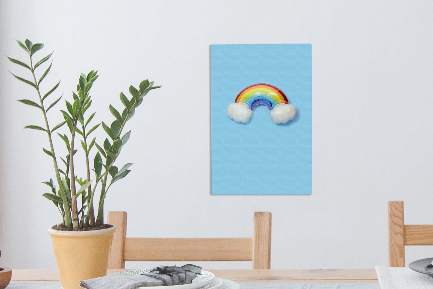 Regenbogen St), Wolken, Zackenaufhänger, inkl. Leinwandbild bespannt Gemälde, OneMillionCanvasses® cm 20x30 flauschigen (1 aus Leinwandbild Ein fertig