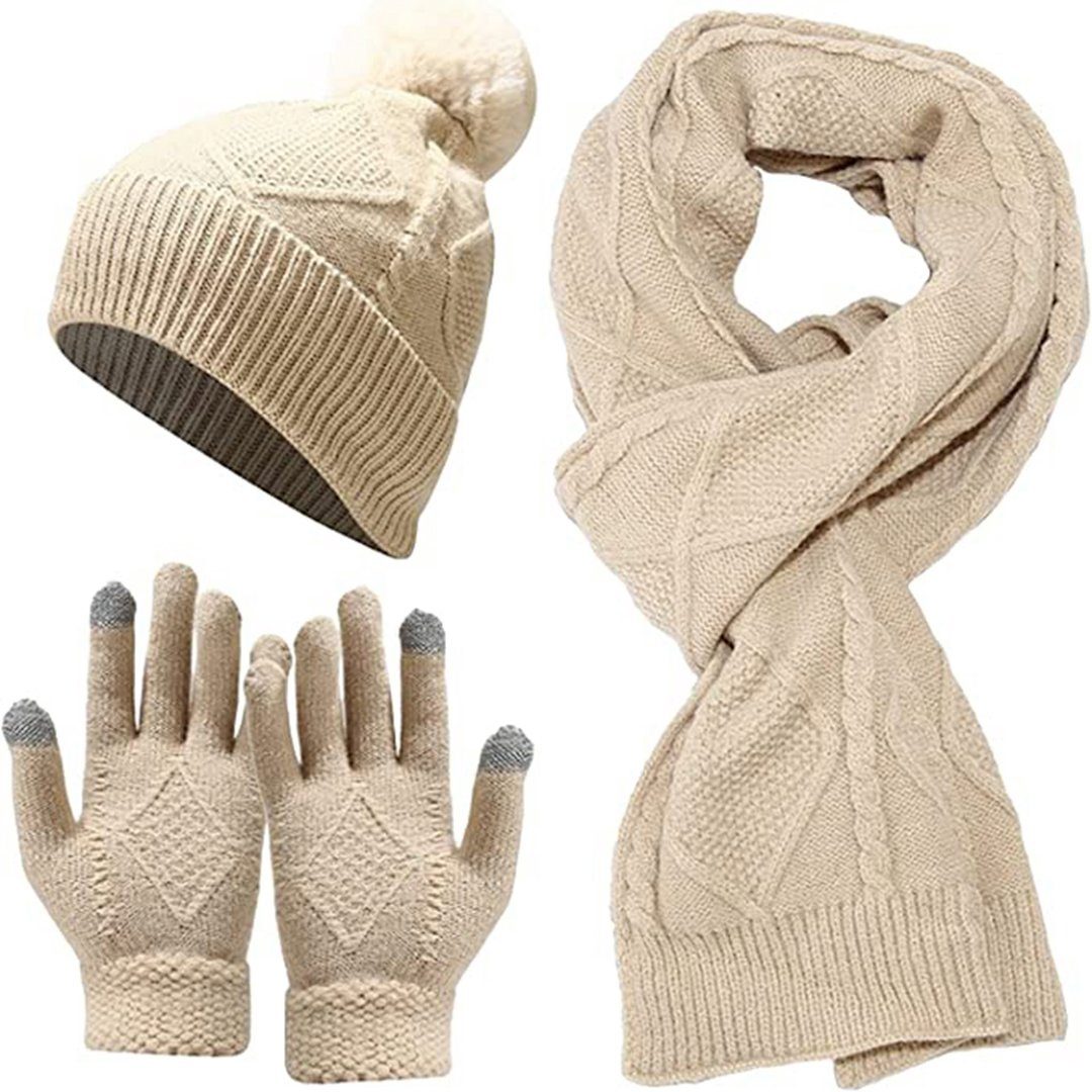 BEARSU Strickhandschuhe »Damen Schal Mütze Handschuhe Set, Warme Winterset  Gestrickt Beanie Schnee Hut Strickschal, 3-In-1 Winter-Set«