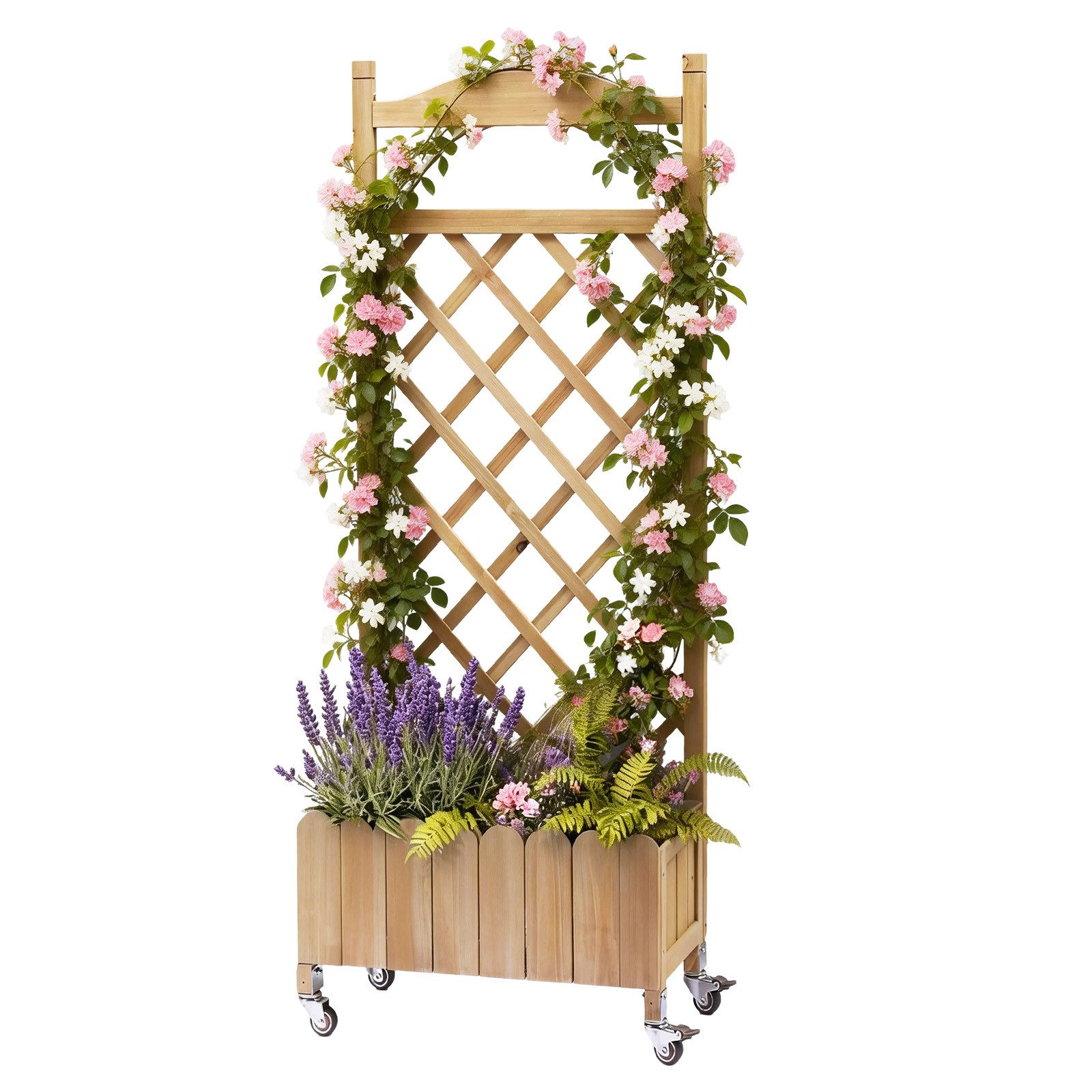COMHOMA Blumenkasten Rankgitter Pflanzkasten mit Rollen, Holz Hochbeet mit Spalier (1 St), wetterbeständiger Pflanzenkübel mit Drainagelöchern