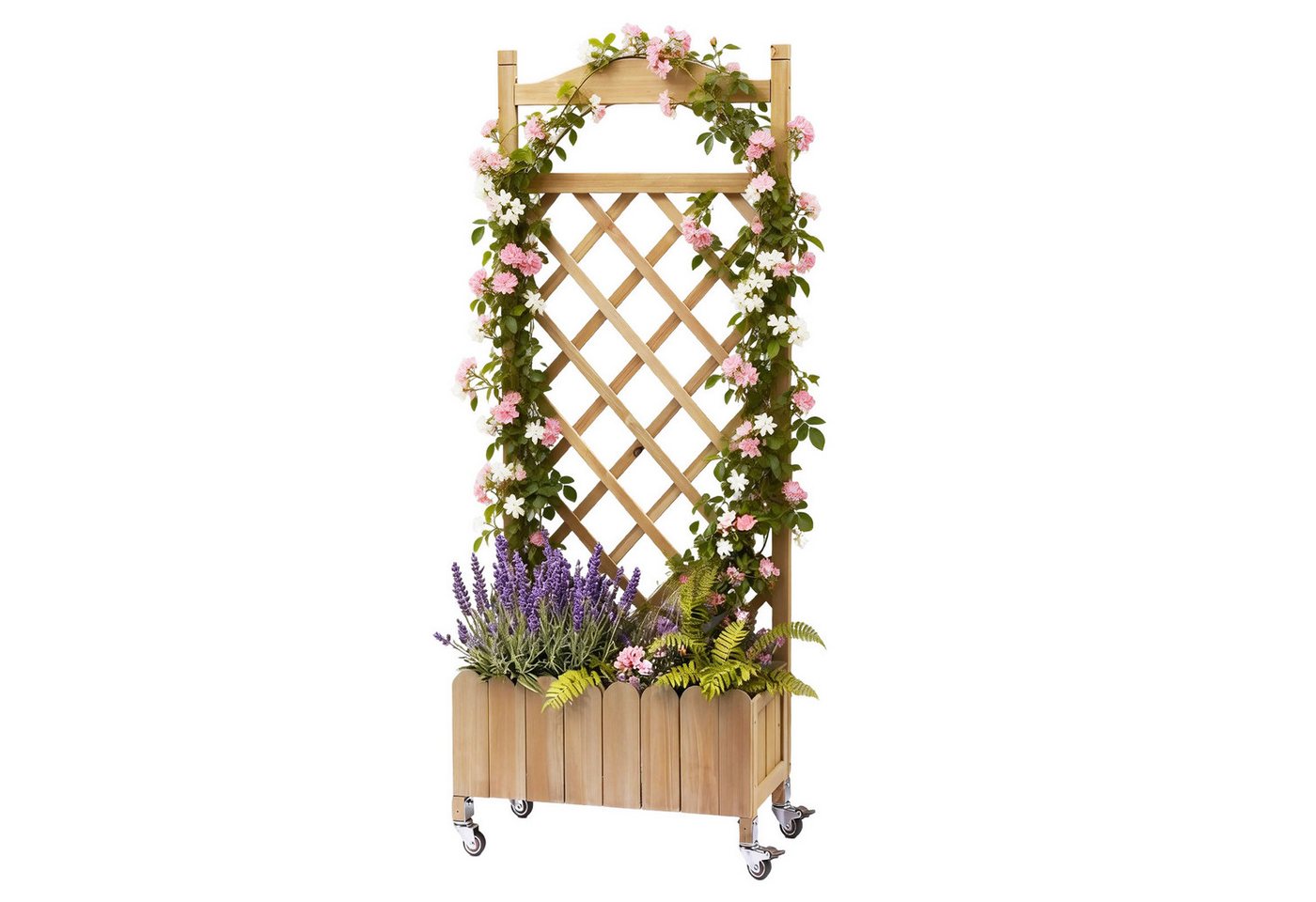 COMHOMA Blumenkasten Rankgitter Pflanzkasten mit Rollen, Holz Hochbeet mit Spalier (2 ST., 1 St., Farbe und Menge sind optional), wetterbeständiger Pflanzenkübel mit Drainagelöchern