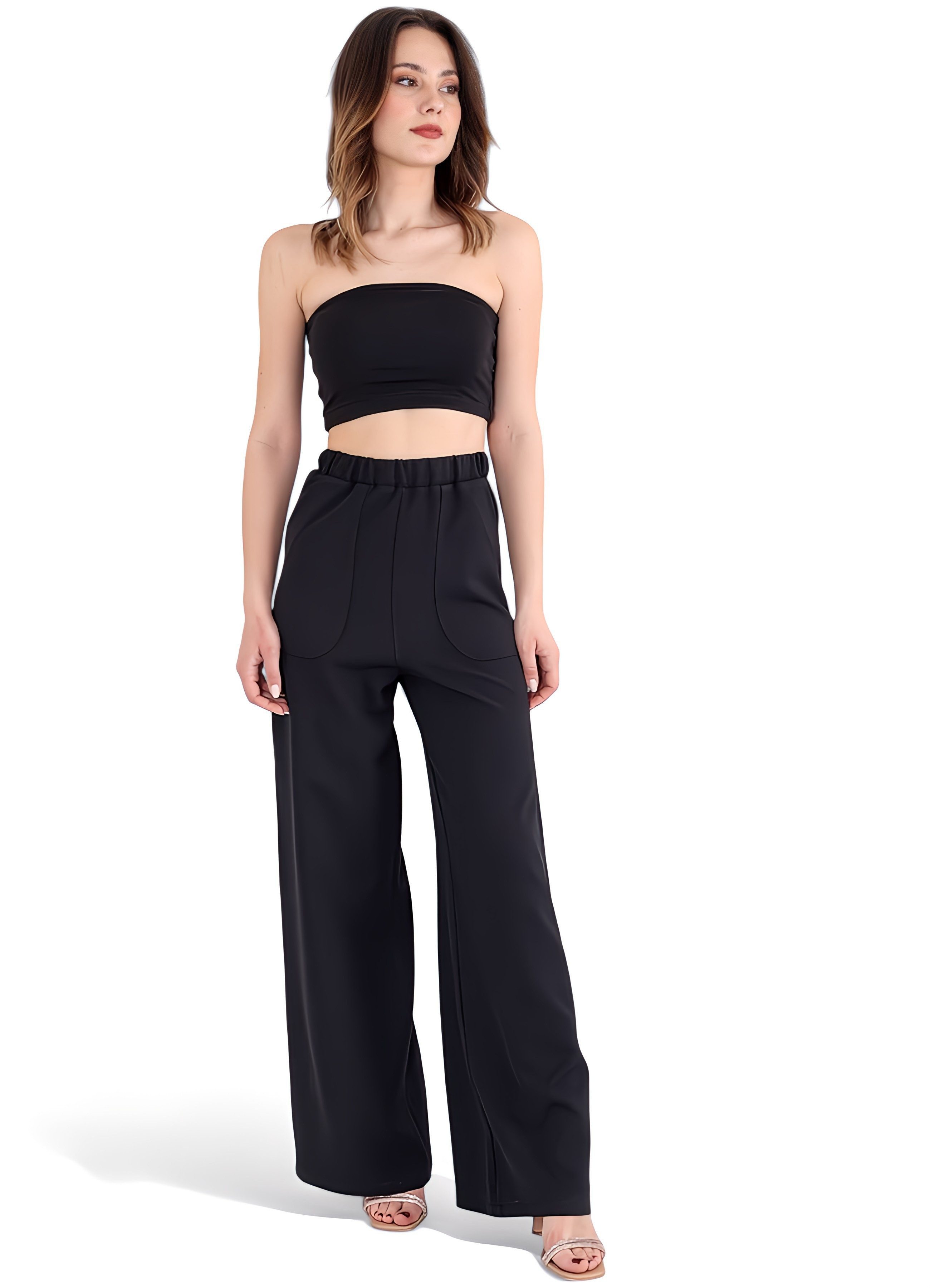 fashionshowcase Schlupfhose Damen Hose High Waist – Weites Bein mit Taschen günstig online kaufen