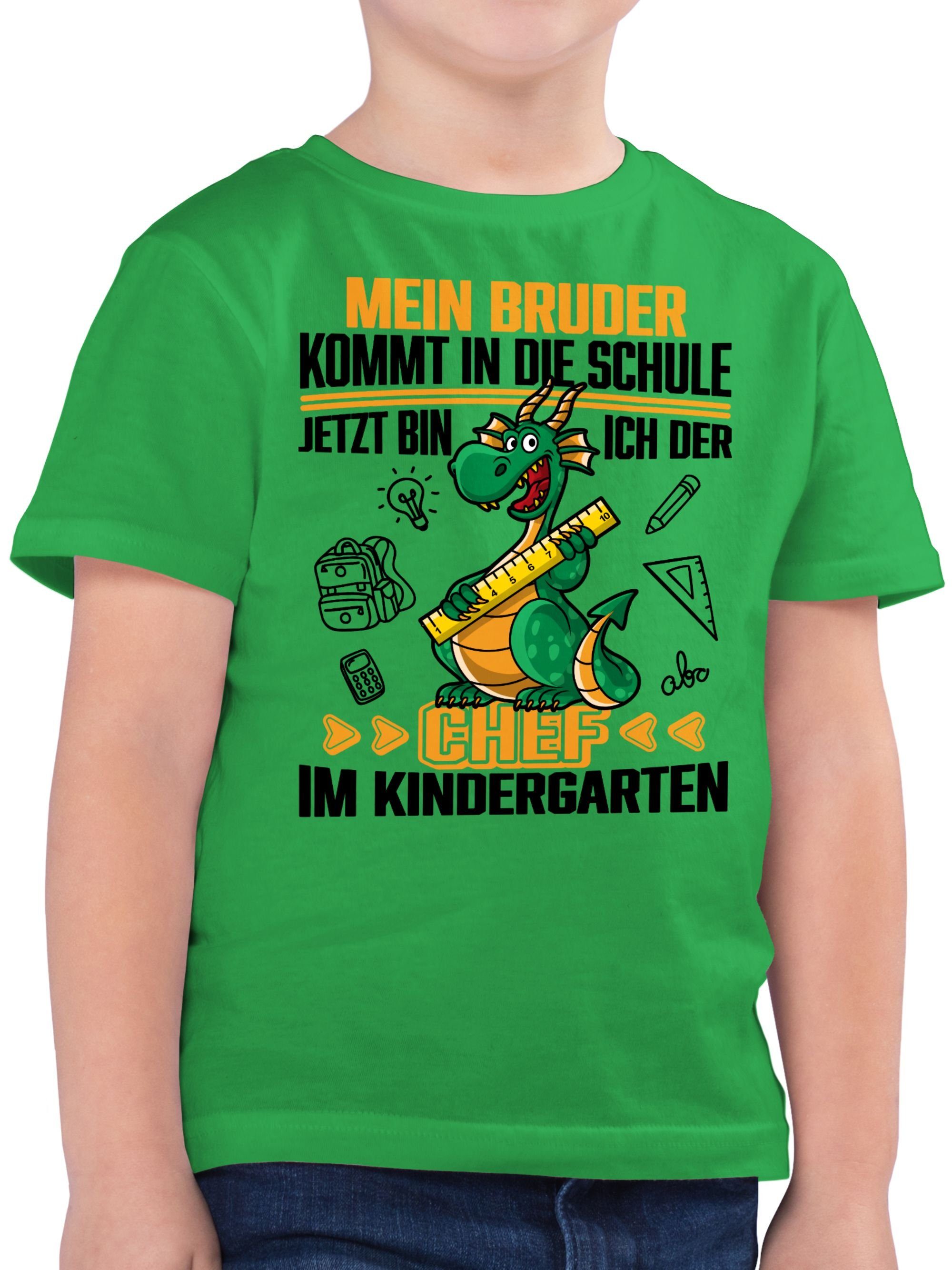 Shirtracer T-Shirt Mein Bruder kommt in die Schule! Jetzt bin ich der Chef im Kindergarte Hallo Kindergarten 1 Grün | T-Shirts