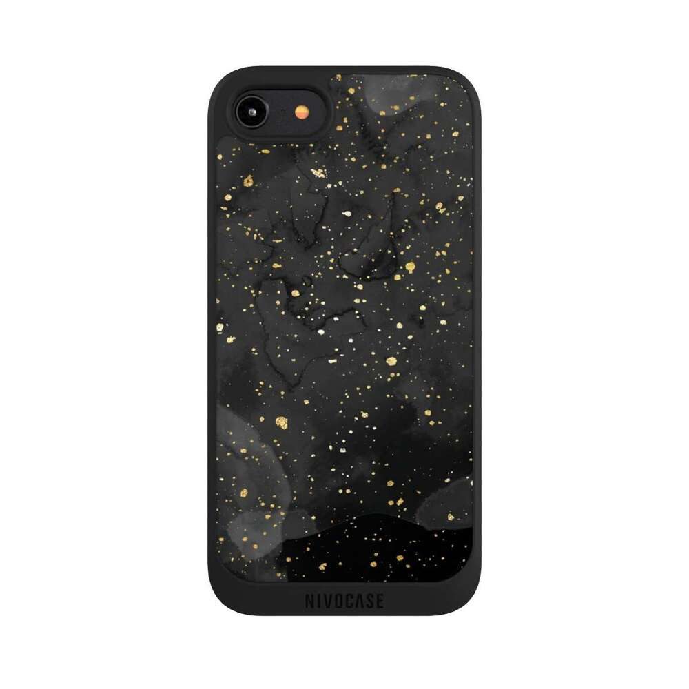 NIVOCASE Handyhülle Marmor Glitzer Look Gold & Kupfer Marble Black Gold Look Print, Apple iPhone 8 Handyhülle Hülle NIVOpure Case Schwarz