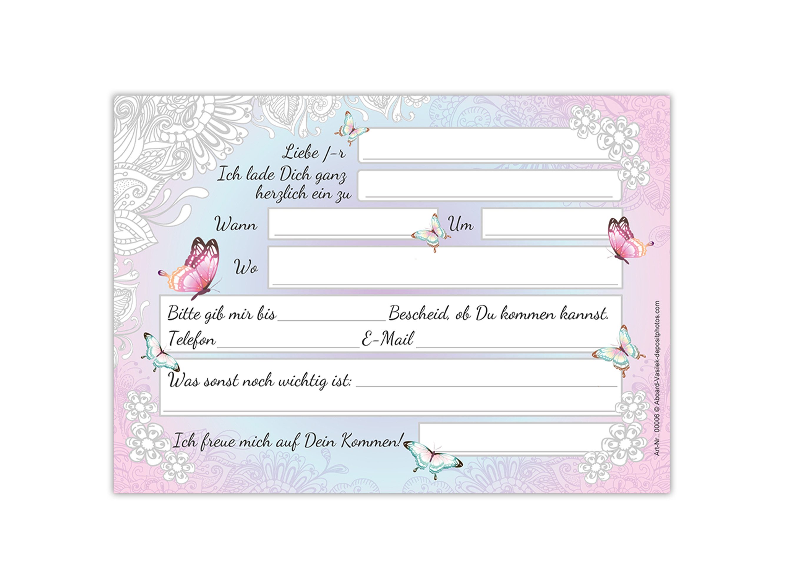 LIMONIA Einladungskarten Schmetterling Einladungen zum Kindergeburtstag Blumen Mitgebsel Set, Einladungskarten mit Umschlägen zum Geburtstag