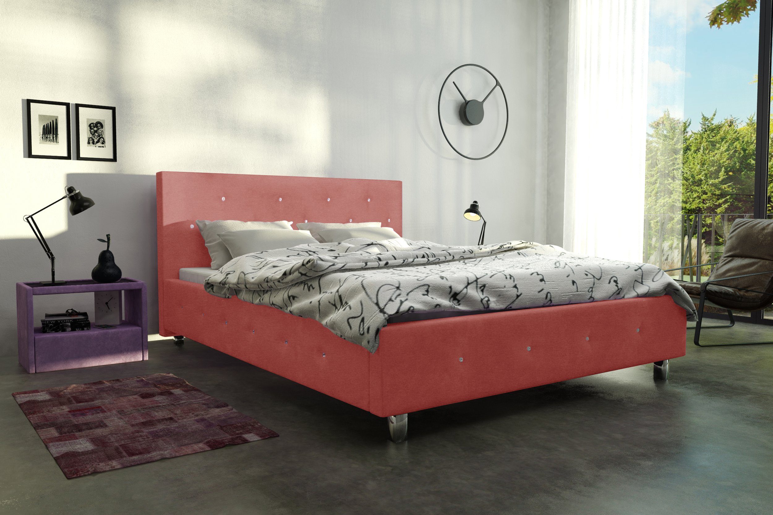 Stylefy Polsterbett »Sardegna« (Schlafzimmerbett, Bett), 140/160/180 x 200  cm, wahlweise mit Bettkasten, Kopfteil gepolstert, mit Lattenrost, Modern  Design