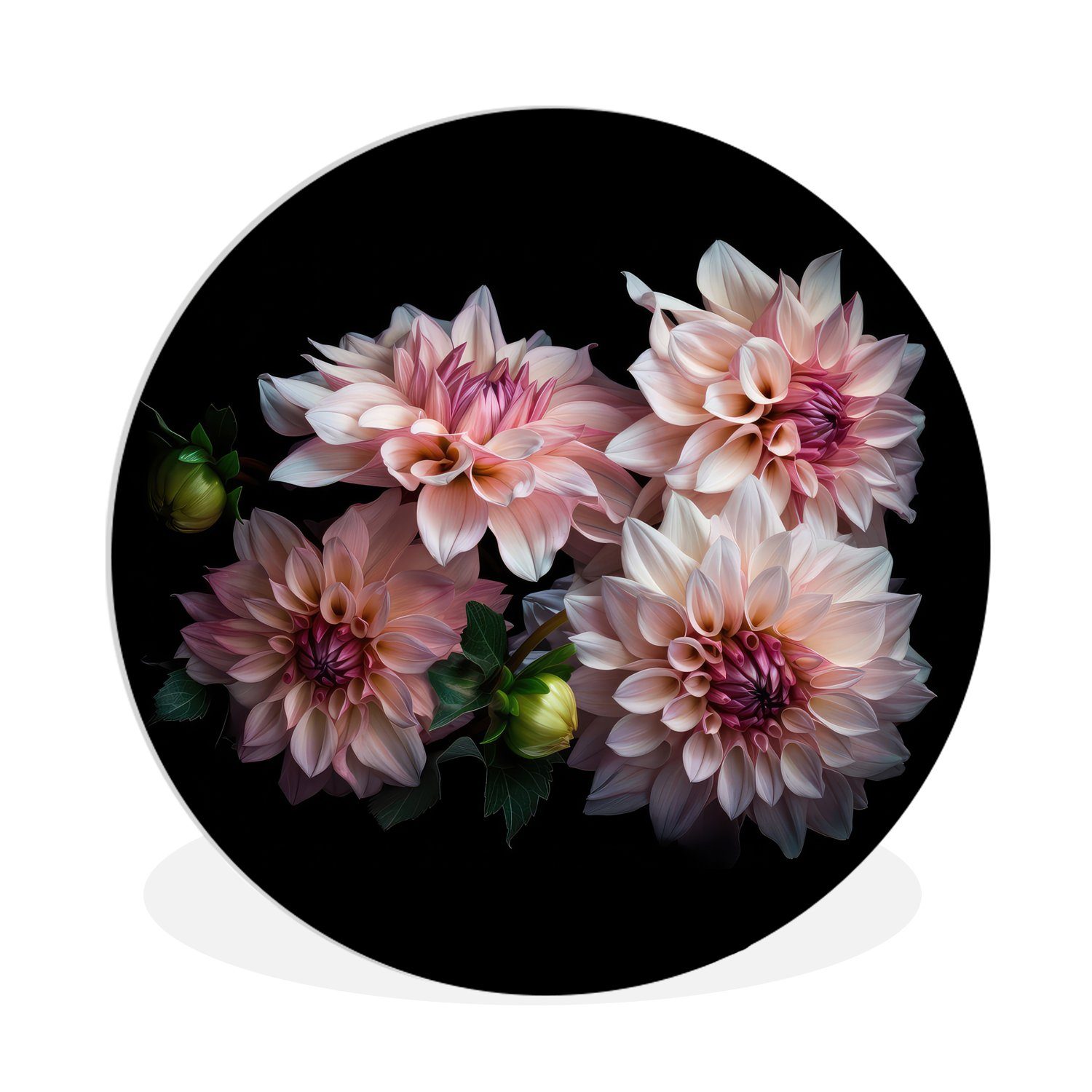 MuchoWow Gemälde Dahlie - Weiß - Blumen - Rosa - Natur, (1 St), Kreis Wanddekoration Forex, Rundes Wandbild, Wohnzimmer, 30x30 cm | Gemälde