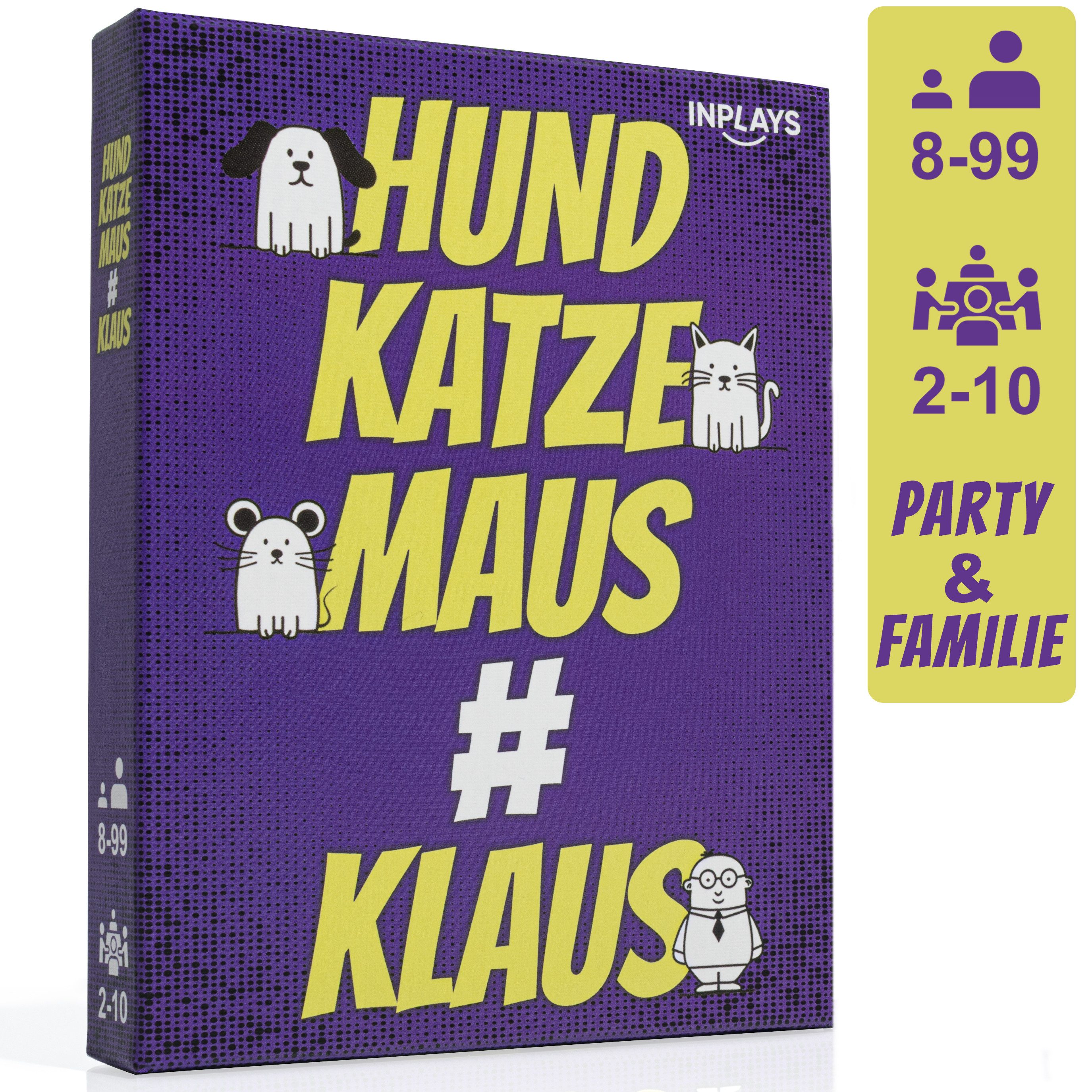 INPLAYS Spiel Hund Katze Maus Hashtag Klaus das Kartenspiel mit Eurem Wort des Tages, Familienspiel, Kartenspiel, Partyspiel, Reaktionsspiel, Neuheit, für die ganze Familie
