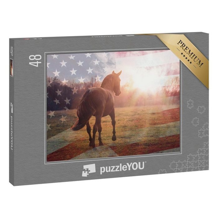 puzzleYOU Puzzle Amerikanisches Quarter-Pferd mit der USA-Flagge 48 Puzzleteile puzzleYOU-Kollektionen Pferde Westernpferde