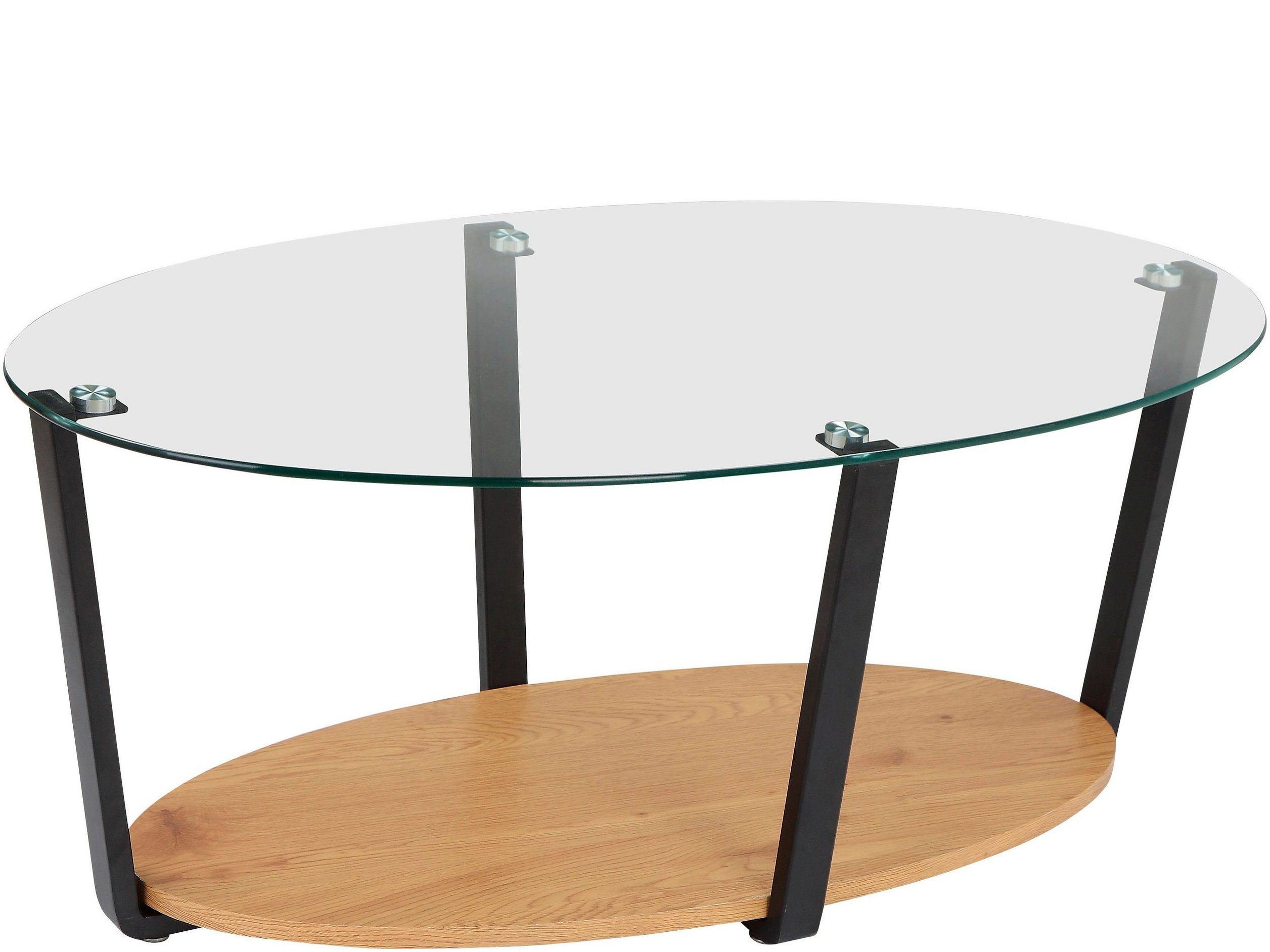 loft24 Couchtisch Blaine, Wohnzimmertisch oval mit Tischplatte aus Glas, Breite 110 cm
