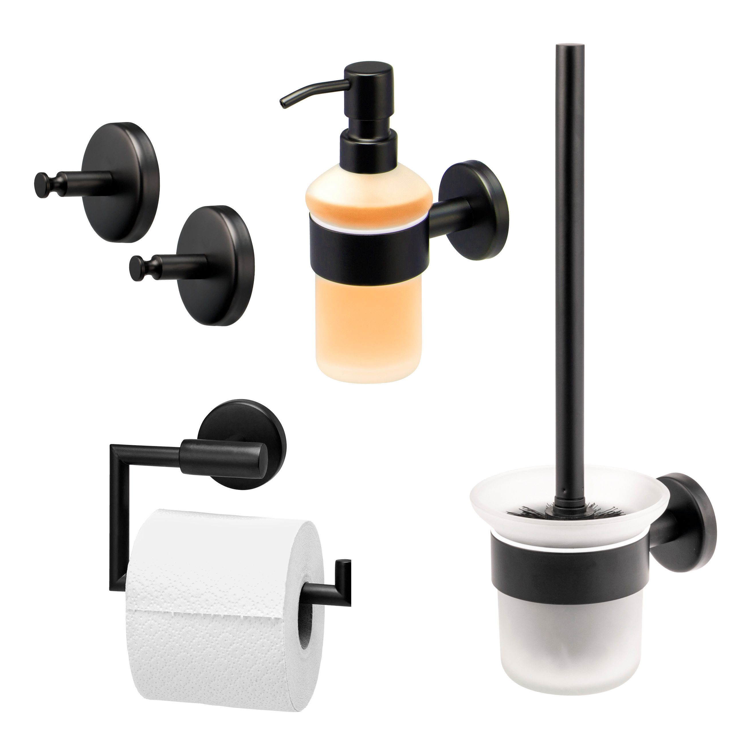 bremermann Badaccessoire-Set Bad-Serie PIAZZA BLACK - Badezimmer Set 4tlg., Edelstahl, 4 tlg.