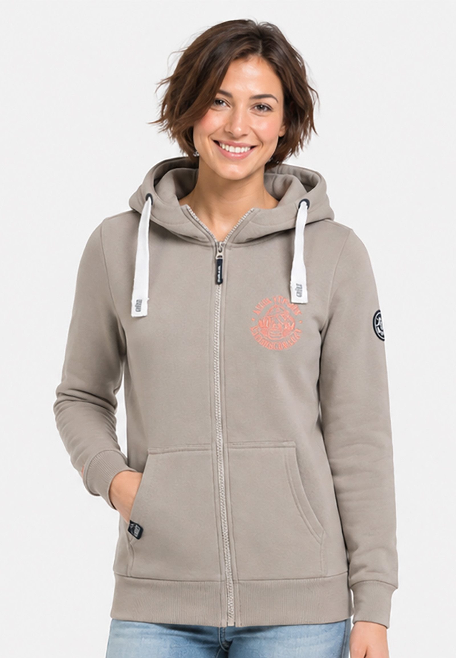 SUBLEVEL Hoodie Reißverschluss Stickerei Einschubtaschen Kapuze Rippbündchen (1-tlg) D10600BI02861_Sweat