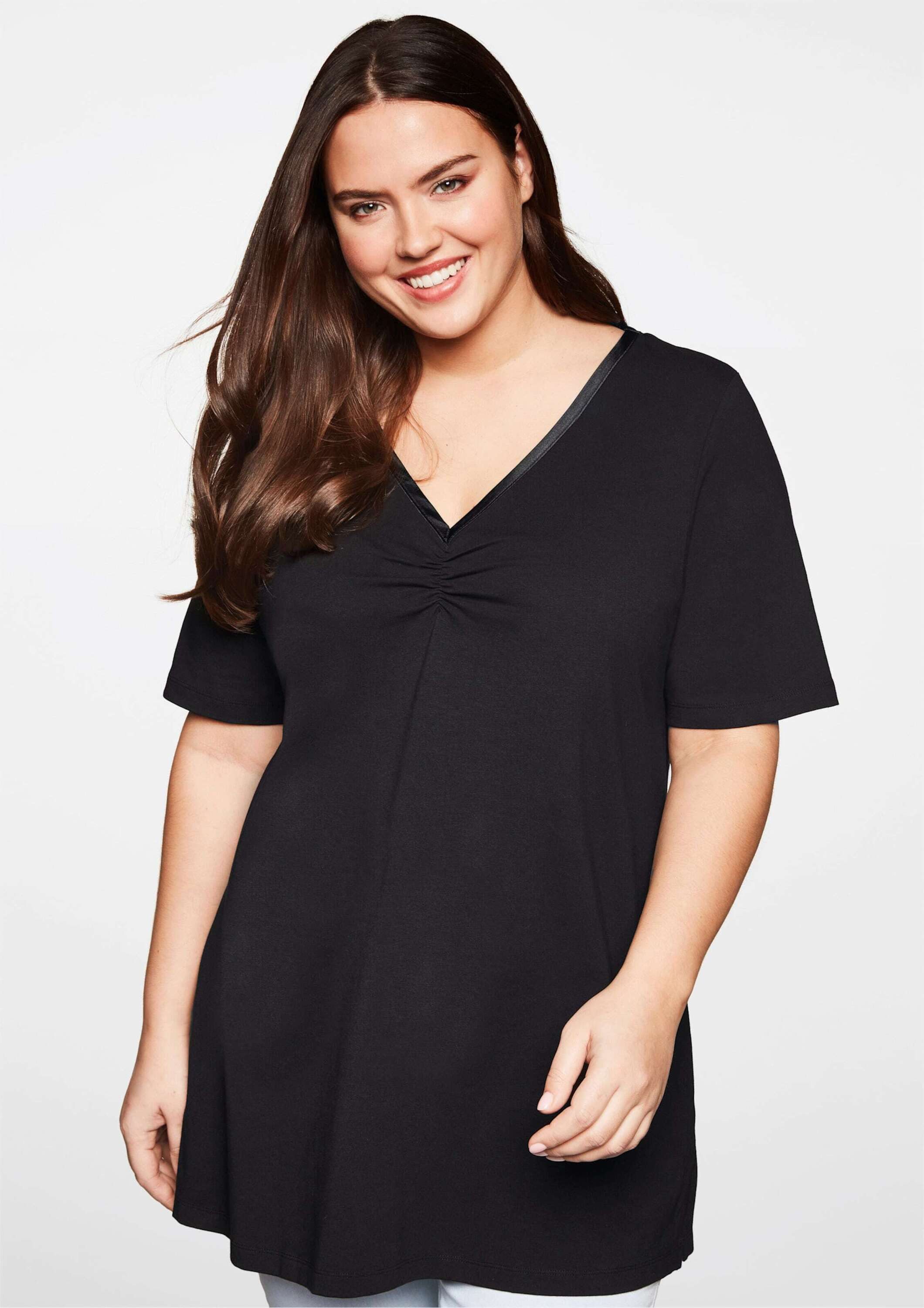 Sheego T-Shirt Longshirt Kurzarm mit Raffung günstig online kaufen