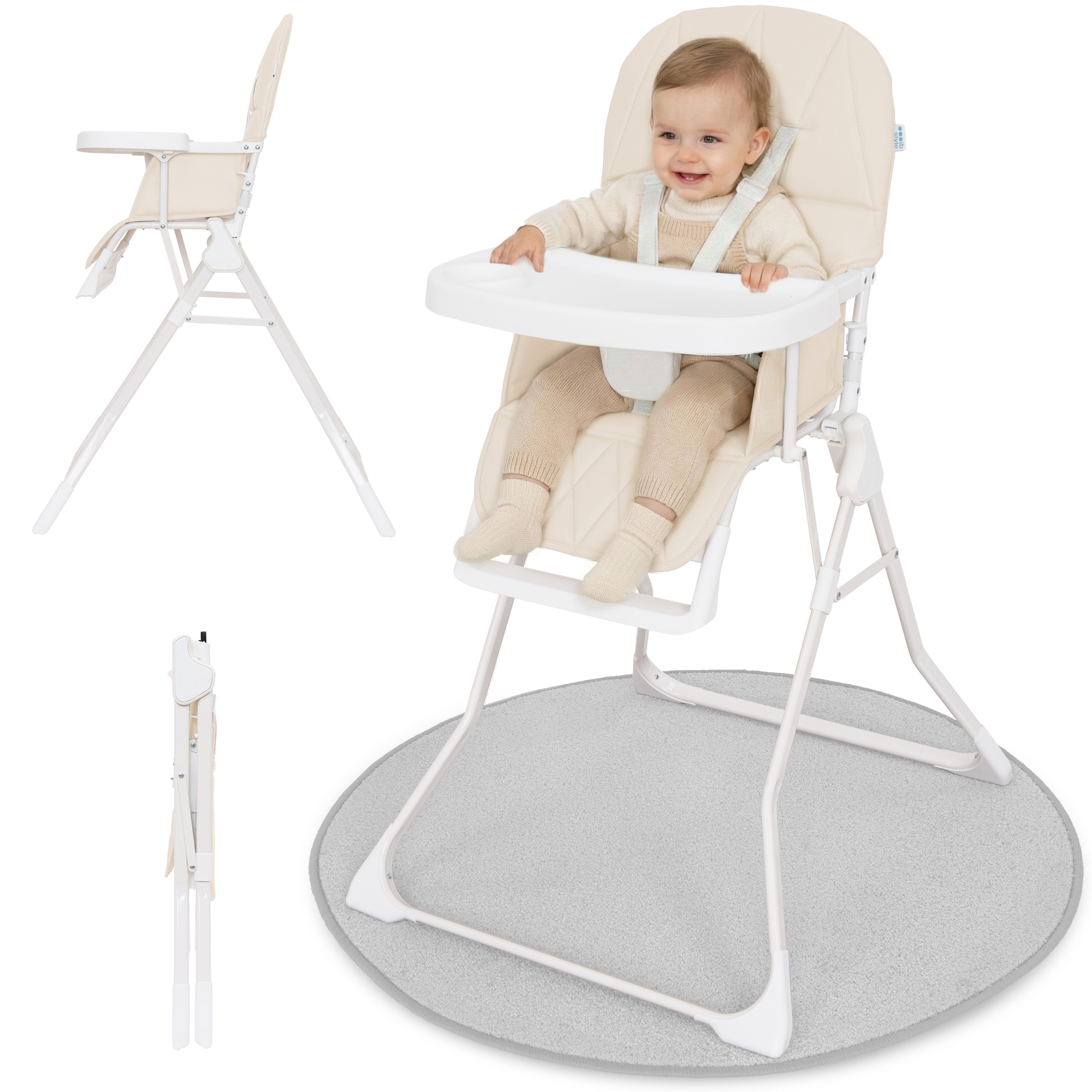 ib style Hochstuhl Baby Leno, Kinderhochstuhl Klappbar & Mitwachsend mit Gurt (Platzsparend klappbar, Weiche Polsterung, 5-Punkt-Gurt, Rutschsicherung, Mitwachsend, Leicht & mobil, Pflegeleicht & hygienisch)