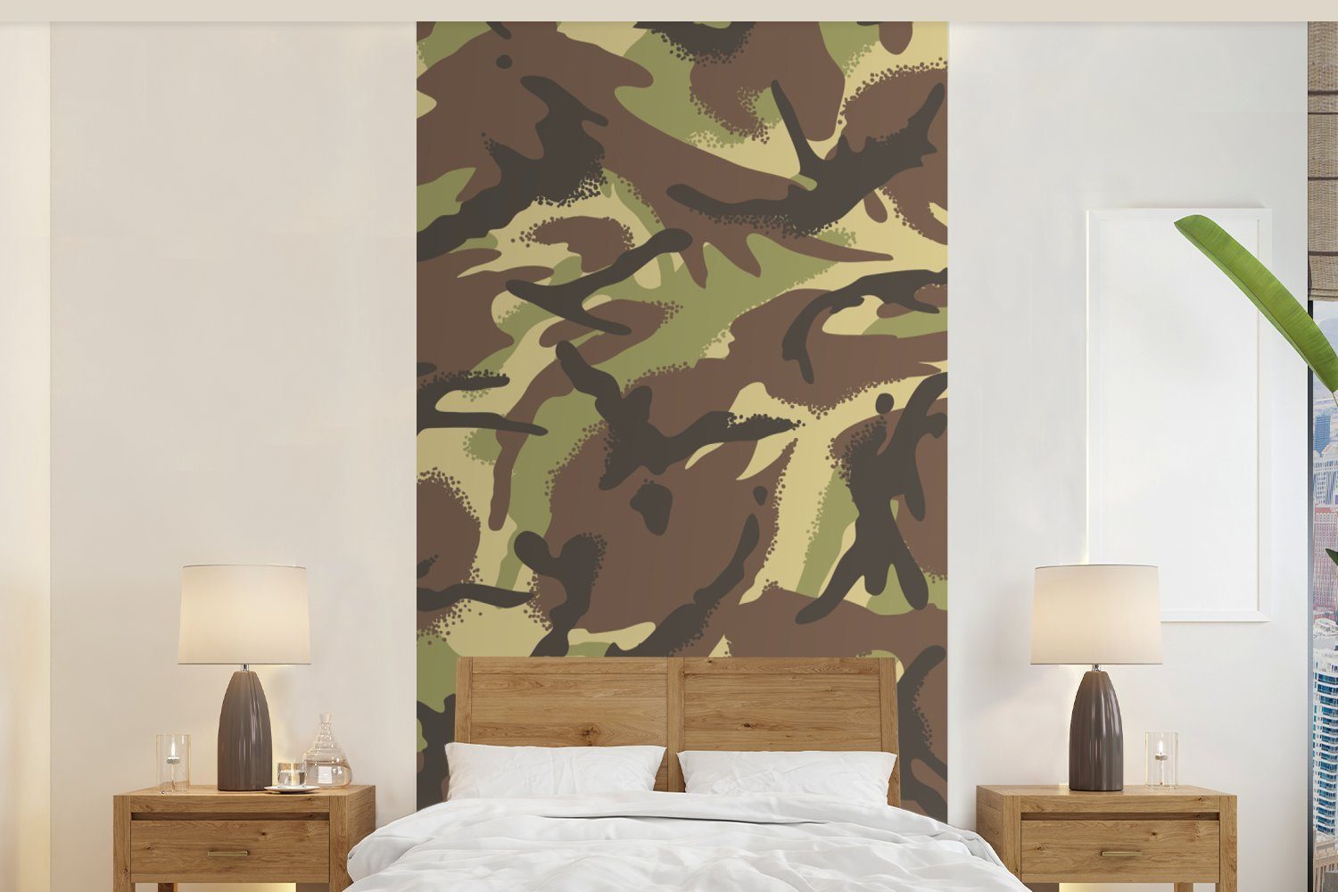 MuchoWow Fototapete Camouflage-Muster in natürlichen Farben, Matt, bedruckt, (2 St), Vliestapete für Wohnzimmer Schlafzimmer Küche, Fototapete