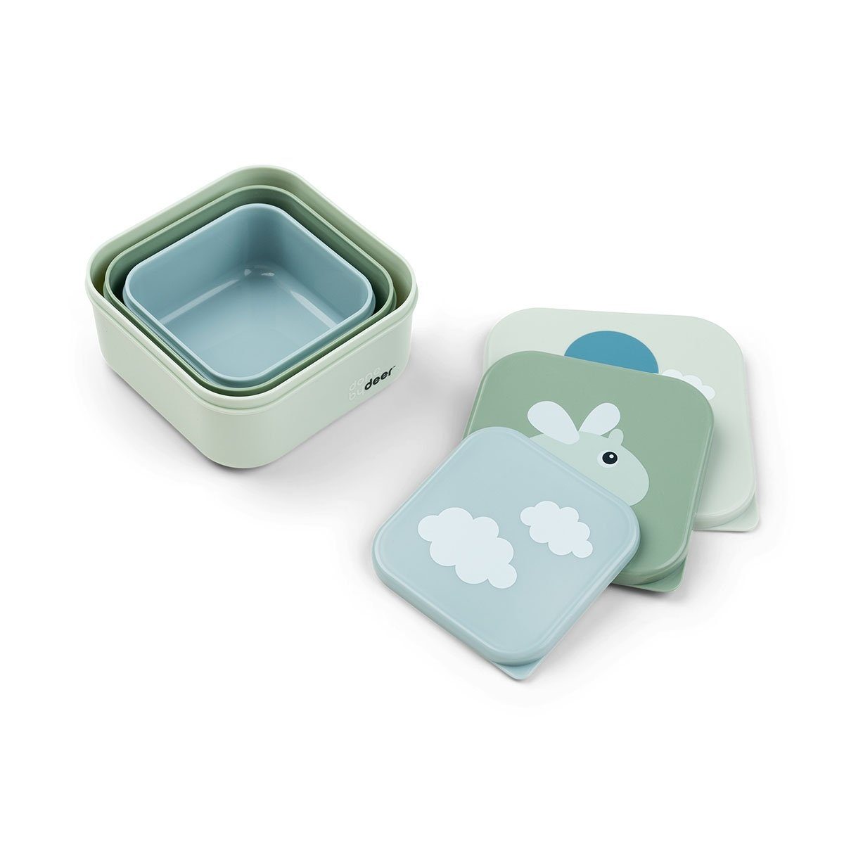 Done by Deer Lunchbox Brotbox Set Happy clouds Green Brotdose Vesperdose Kinder