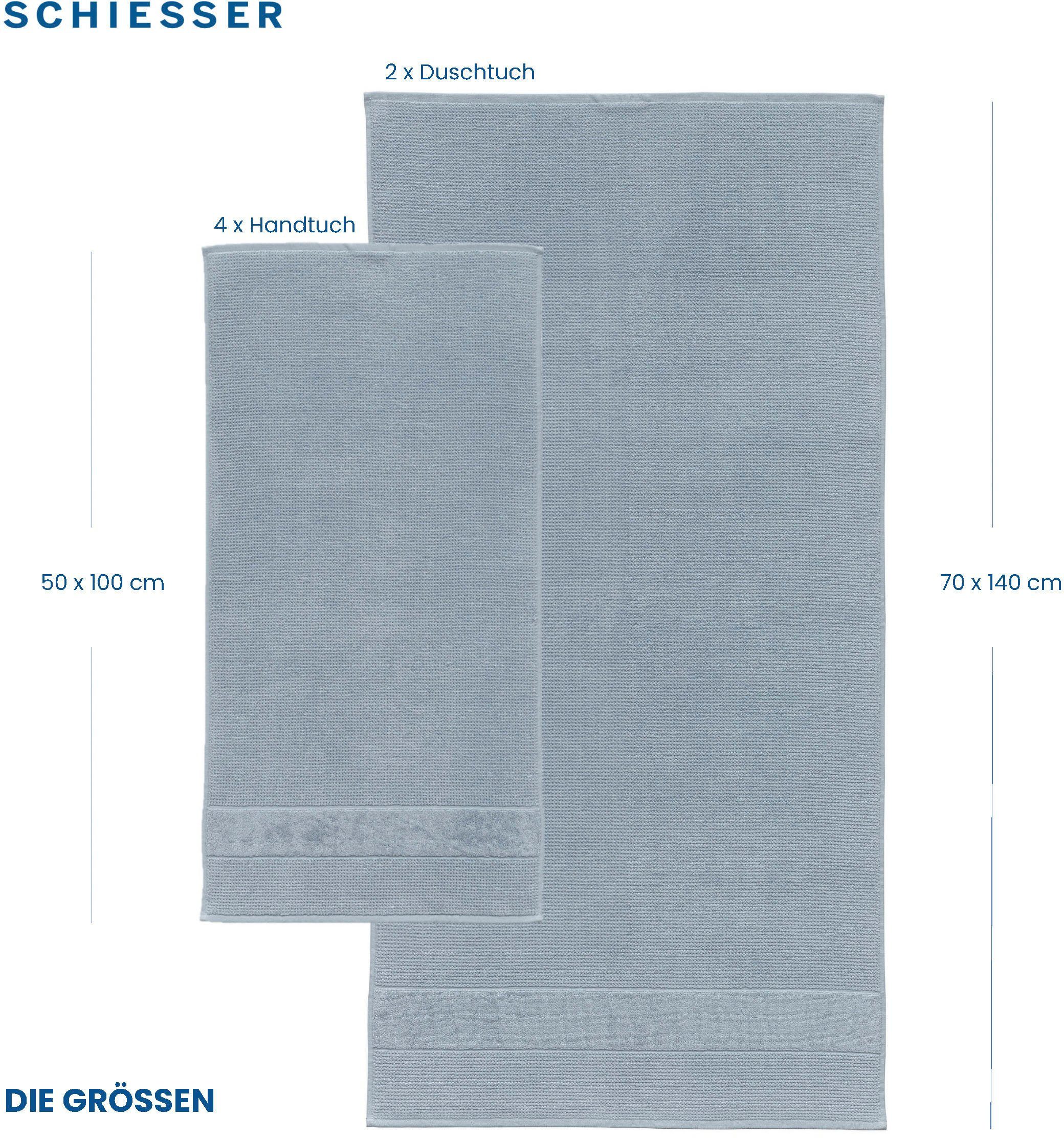 MADE Set Baumwolle, 100% Rauchblau Handtücher Reiskorn-Optik, Turin 4er OEKO-TEX®-zertifiziert im Frottier Schiesser aus by (2-St), GREEN IN