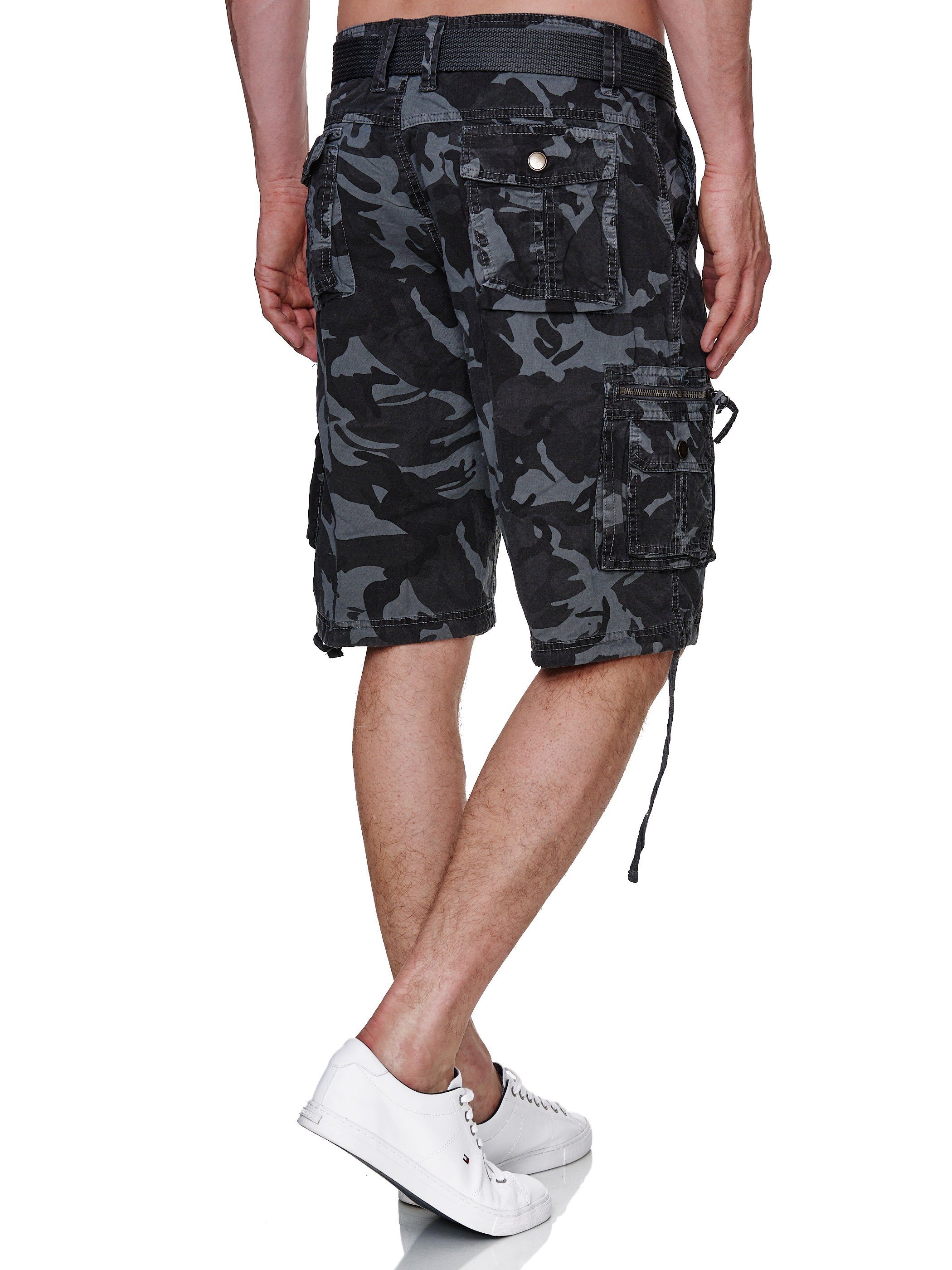 Grey Camouflage RSH01 Viele Shorts Rayshyne mit Mid Sommer Cargoshorts (Bermuda Taschen Gürtel)