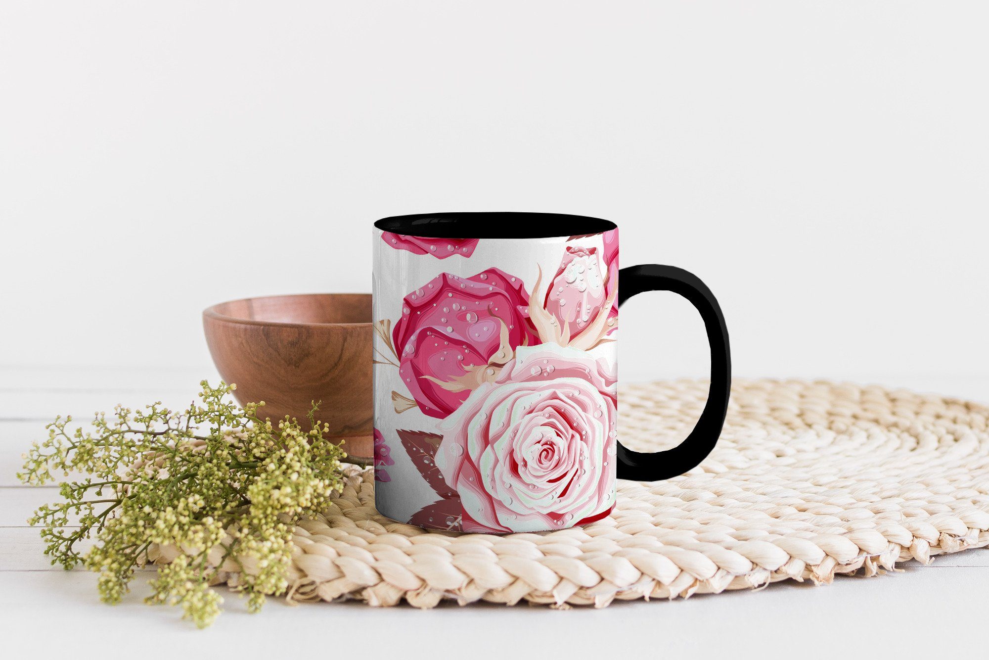Zaubertasse, Farbwechsel, Teetasse, MuchoWow Rosen Rosa, - Tasse - Collage Kaffeetassen, Geschenk Keramik,
