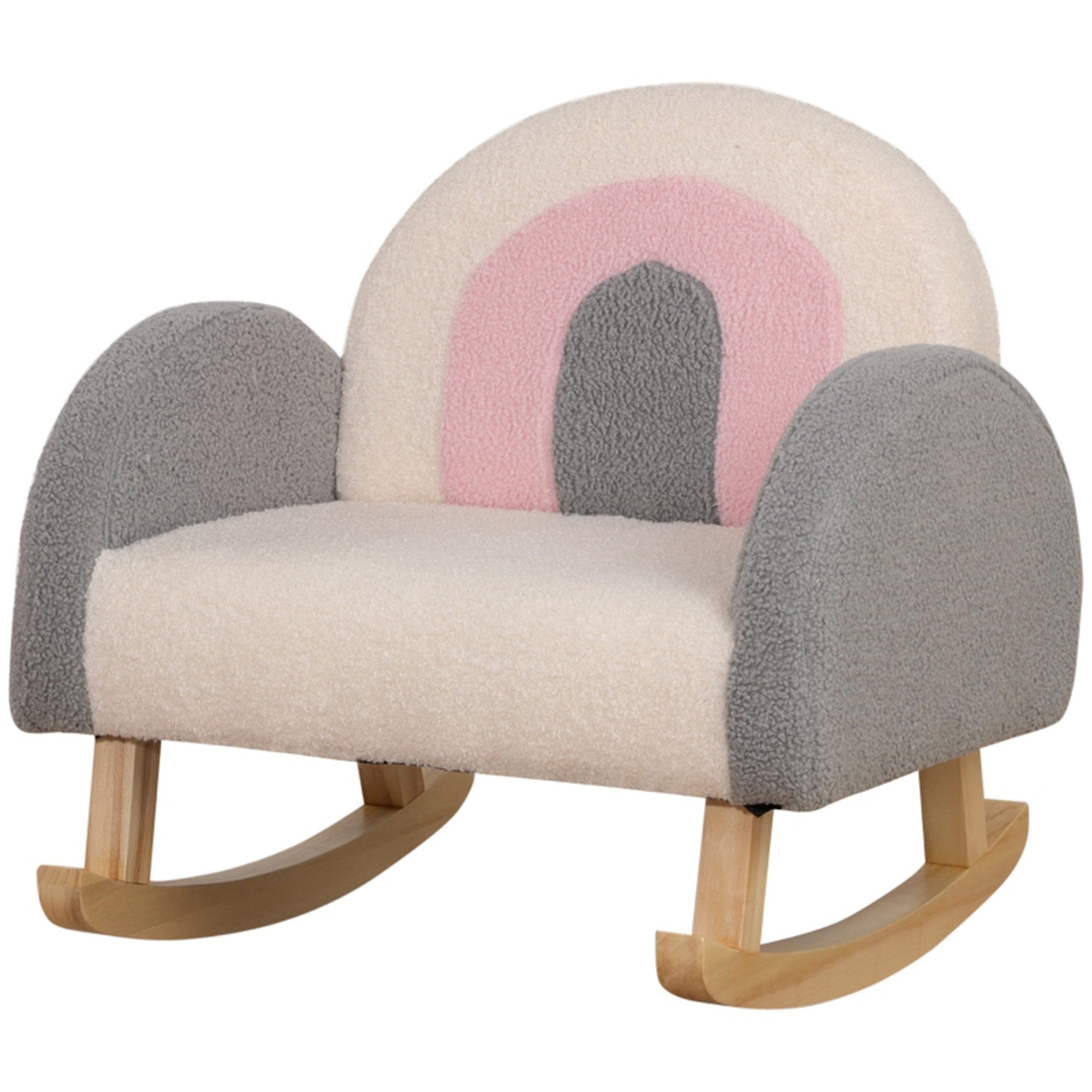 MC Star Schaukelstuhl für Kleinkinder, niedliches Design, Schaffell-Imitat, Eukalyptusholz (50 x 45 x 44cm, grau+rosa+creme)
