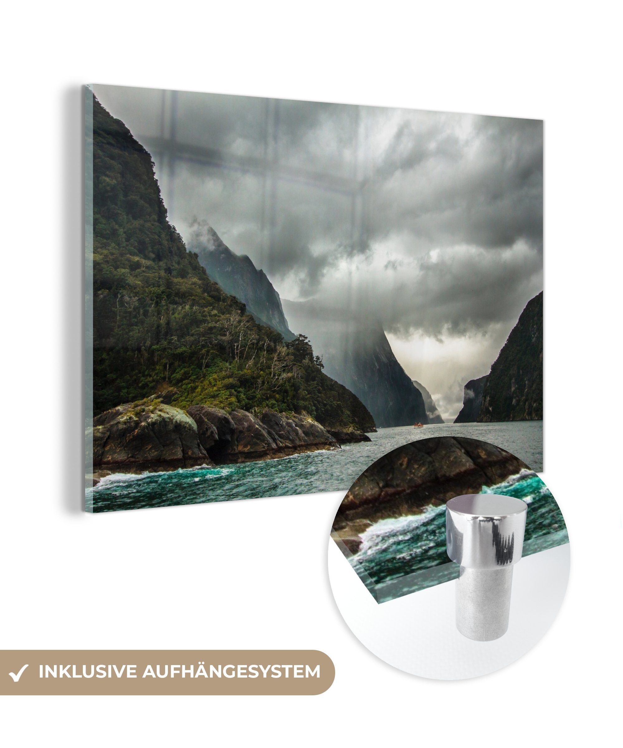 Neuseeland Wasser MuchoWow Acrylglasbilder - & (1 St), Acrylglasbild Berge, - Wohnzimmer Schlafzimmer