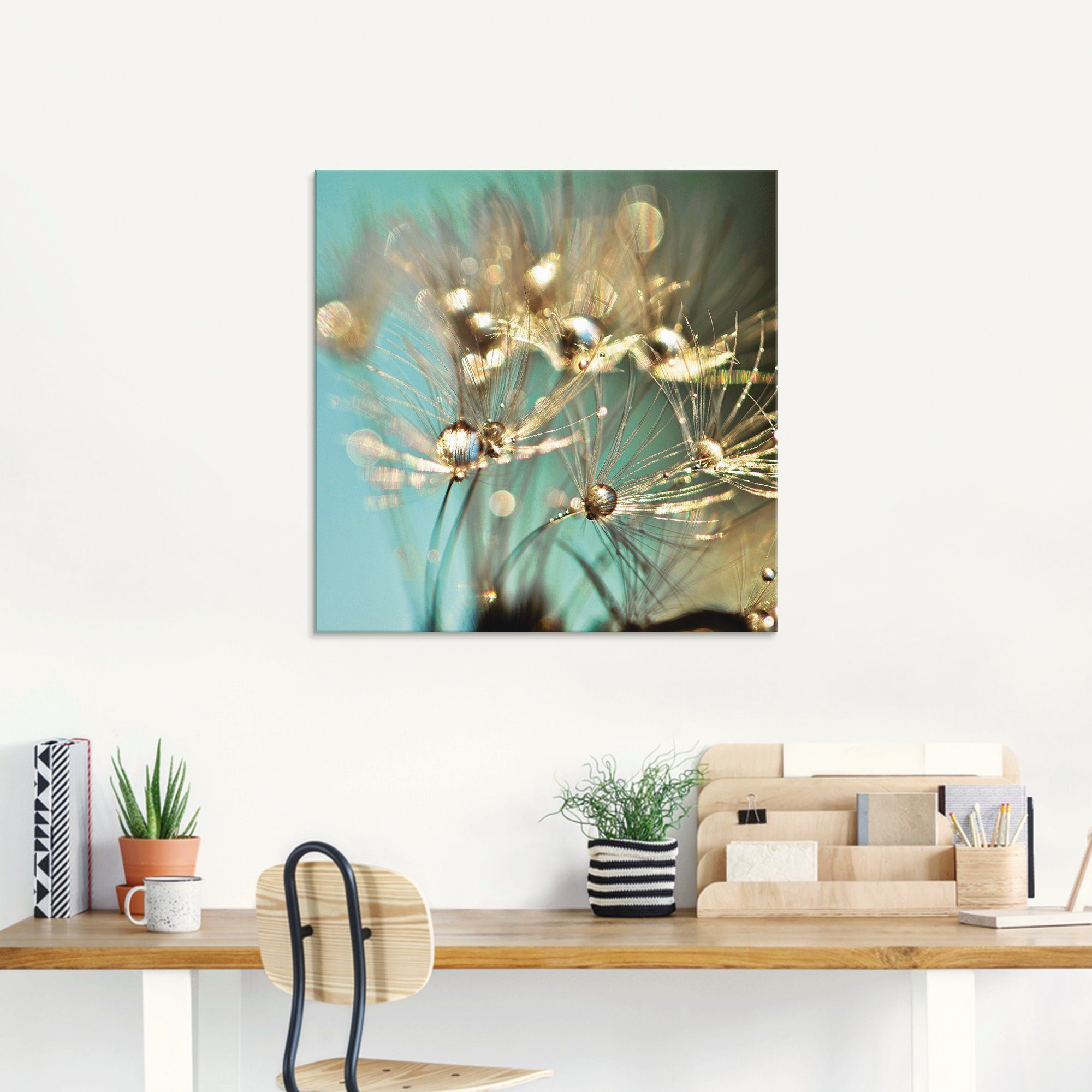 Artland Glasbild Pusteblume glänzendes St), Blumen verschiedenen (1 Gold, Größen in