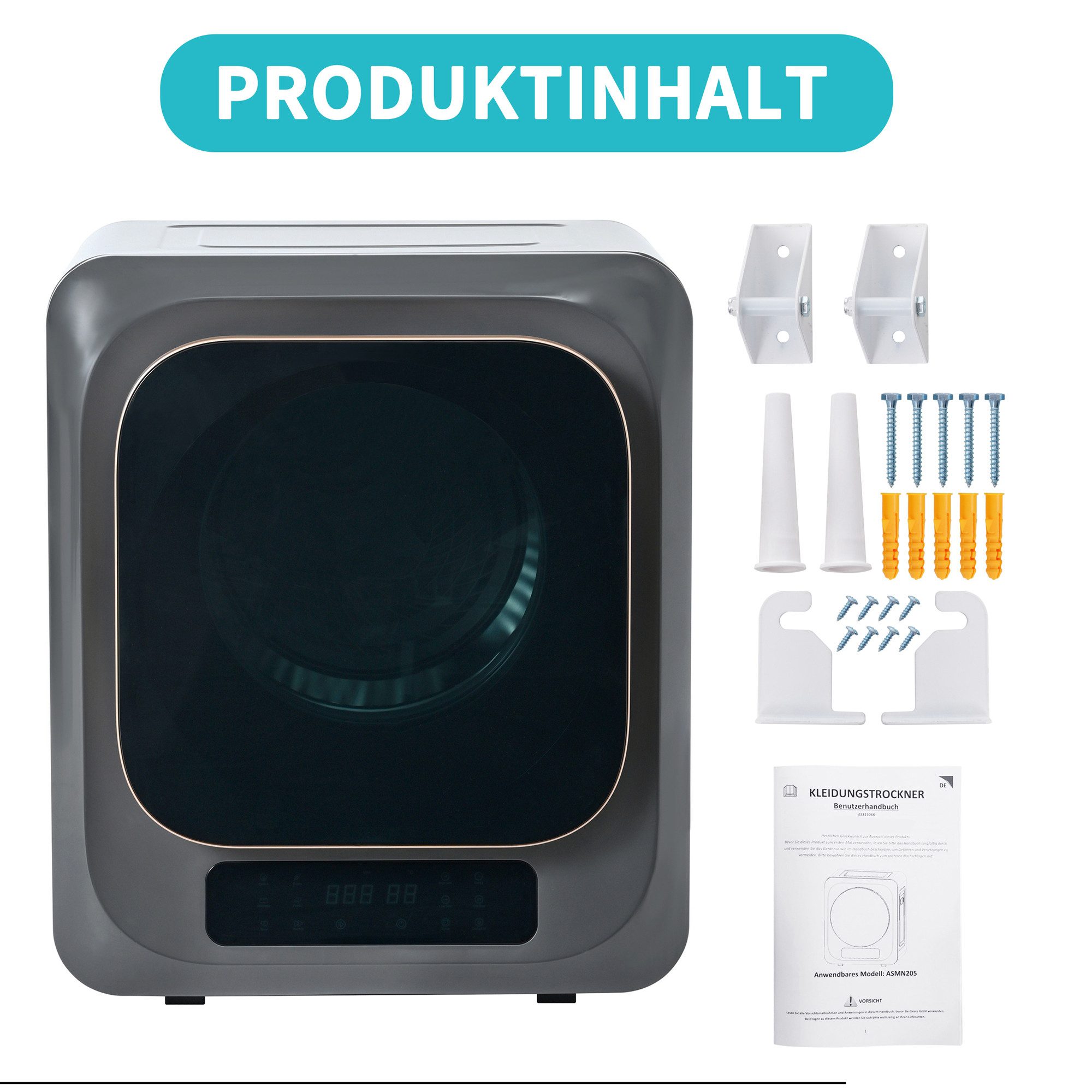 Merax Ablufttrockner GL-JH40W Mehrfachfiltration, Überhitzungsschutz, UV-Sterilisation, 6 Programme, Wäschetrockner mit Edelstahltrommel & LED-Display, freistehend/hängend