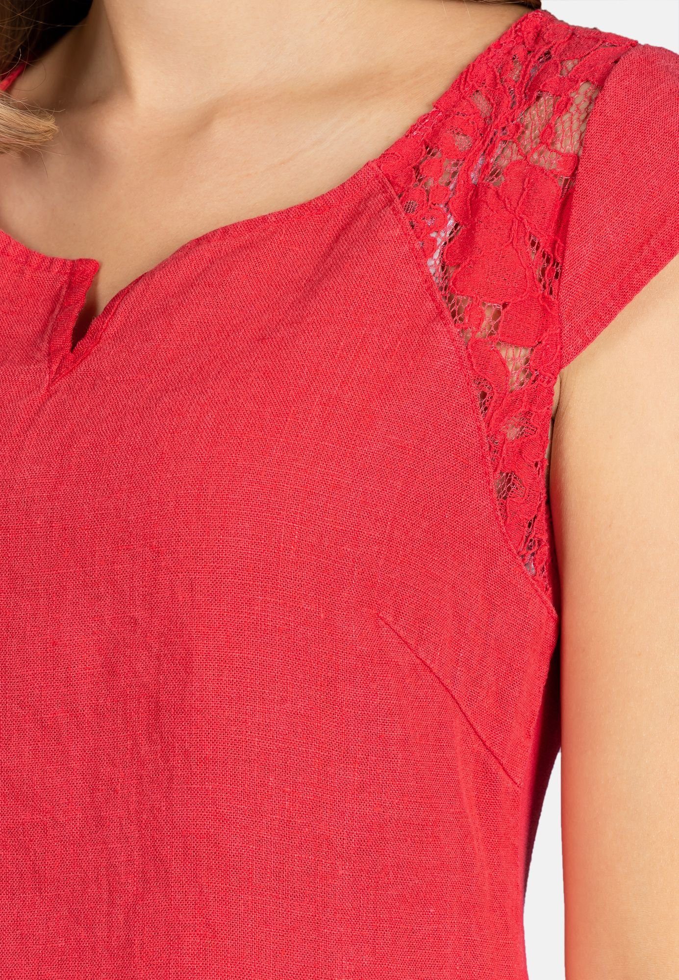 Caspar Sommerkleid SKL042 Damen Sommer Leinenkleid mit dezentem Spitzeneinsatz Luftig leicht, figurumspielende Form, mit seitlichem Jersey-Einsatz