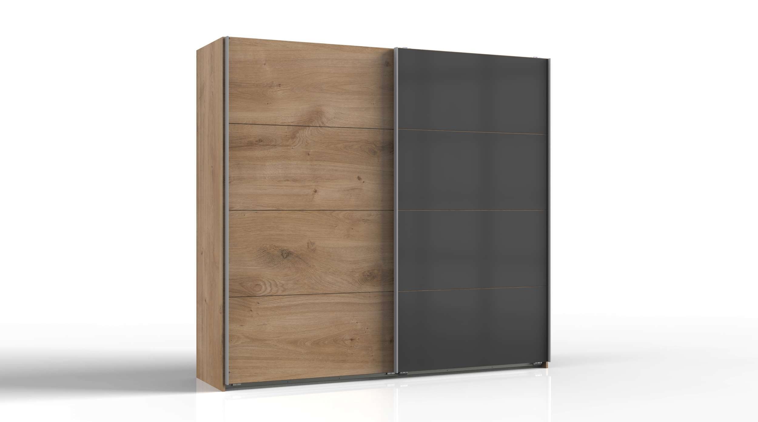 I Schwebetürenschrank Plankeneiche Optik Stylefy Mehrzweckschrank) Modern viel Holzwerkstoff, variabel stellbar - 2-türig, Graphit Veneto (Kleiderschrank, Stauraum, Design, aus