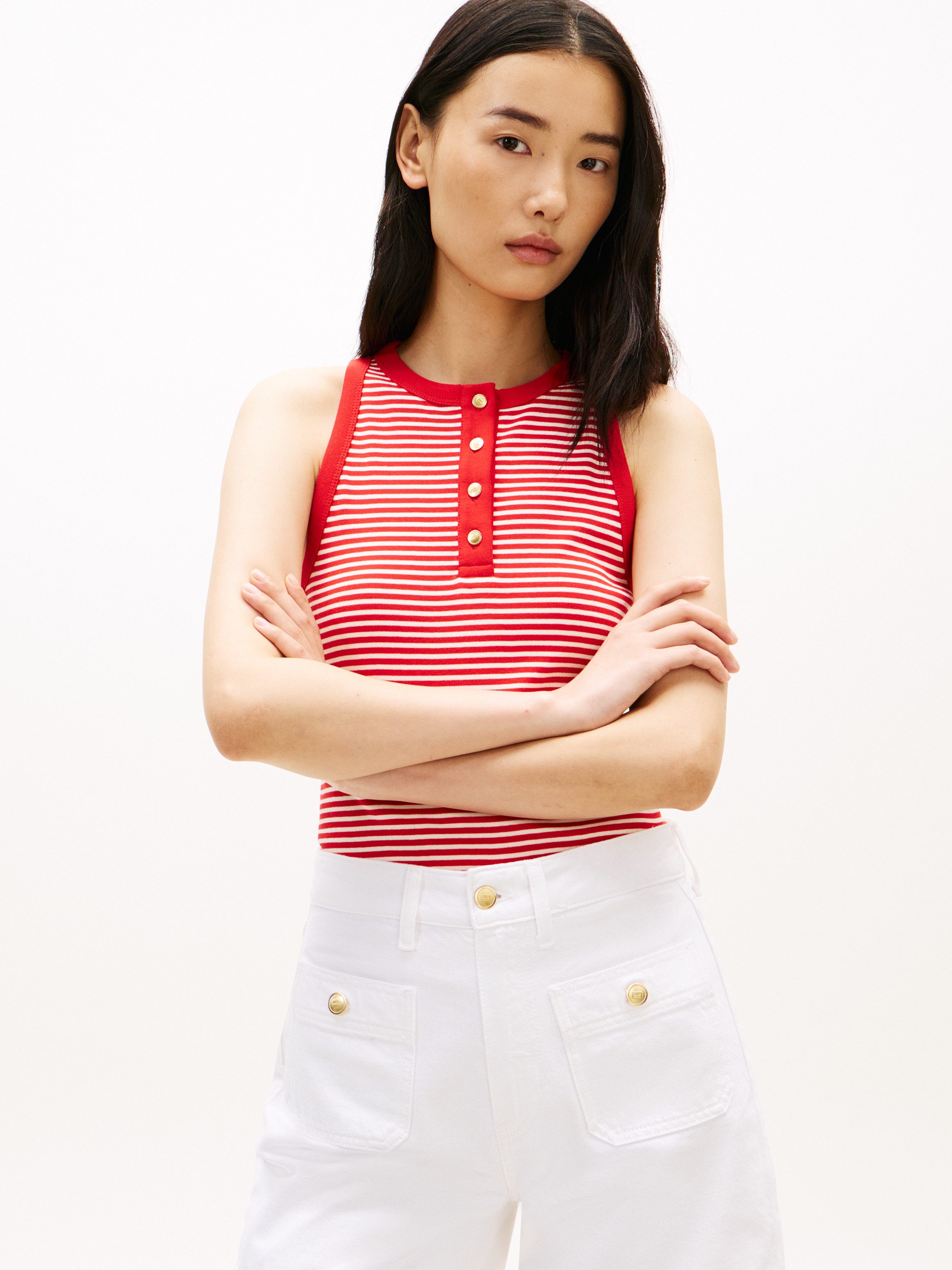 T-Shirt GOLD BUTTON HENLEY TOP