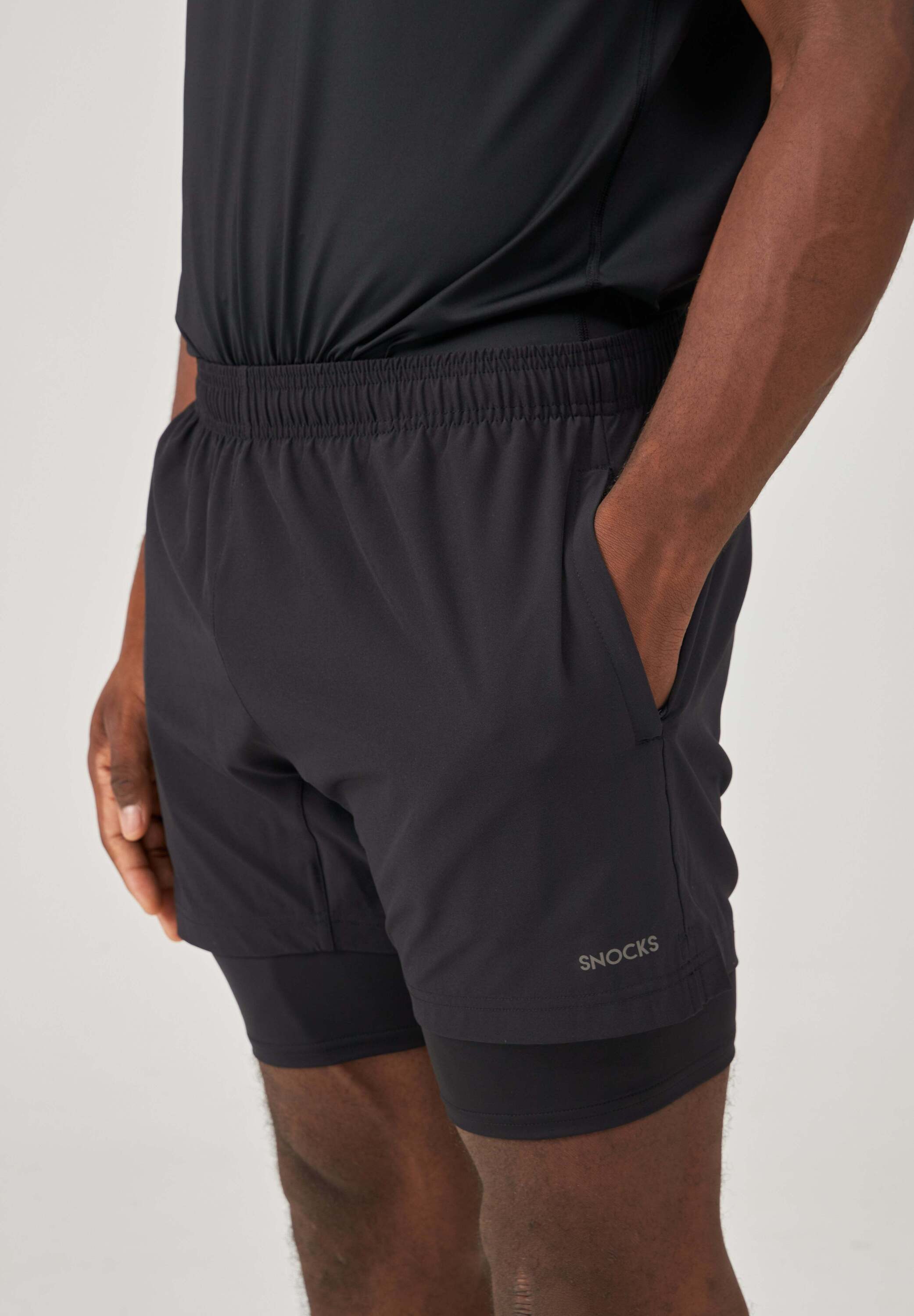 SNOCKS Trainingsshorts 2 in 1 Sportshorts Herren (1-tlg) Trainingsshorts mit Reißverschlusstaschen
