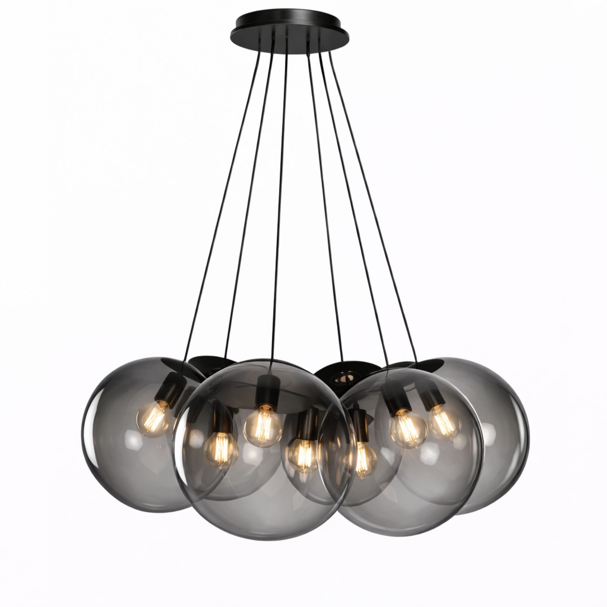 s.luce Pendelleuchte s.luce Orb Cluster Glas-Pendelleuchte 7-flammig 7x40cm Rauch